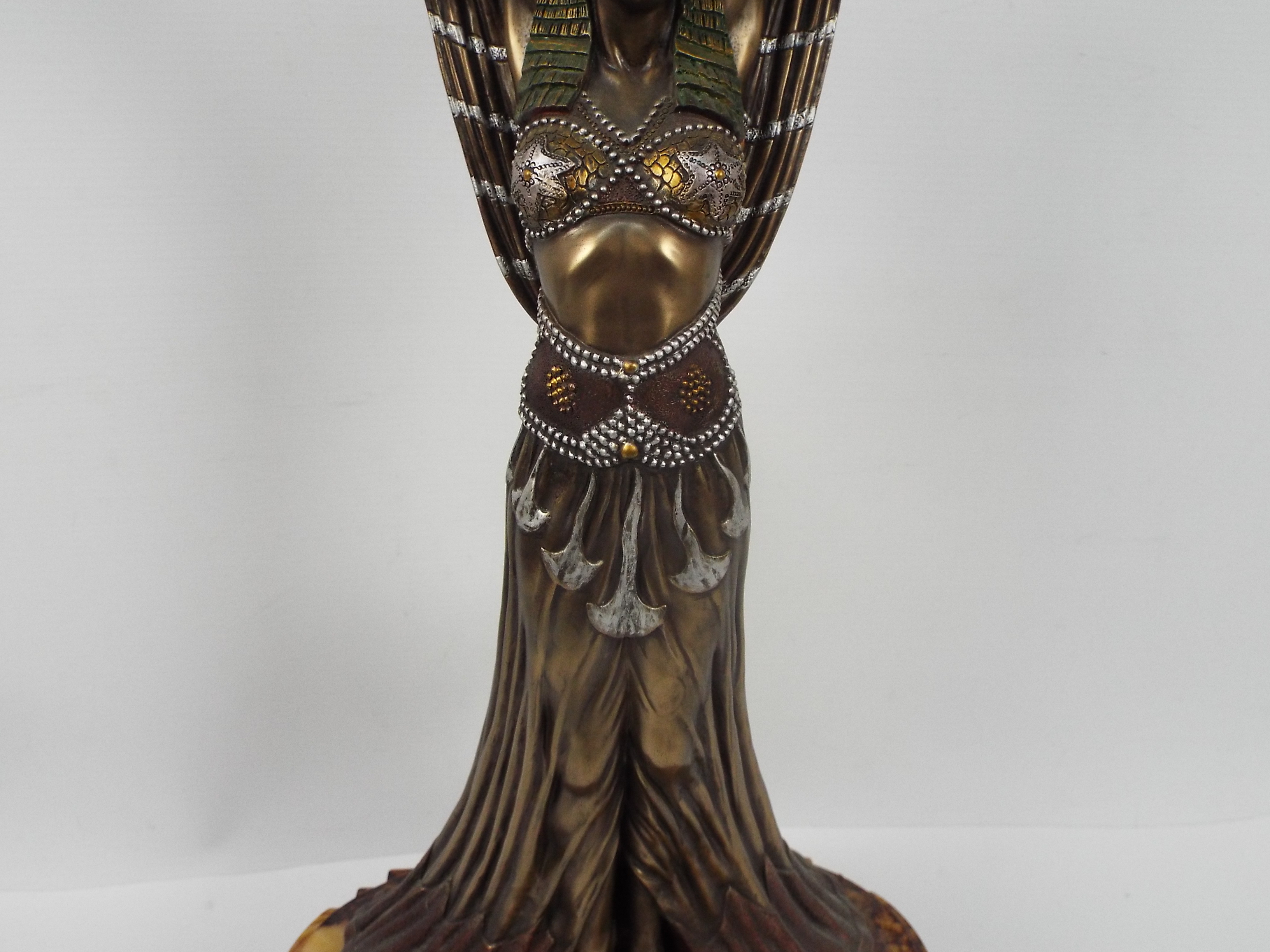 A large Art Deco style figure depicting an Egyptian style female with arms raised, - Image 3 of 6
