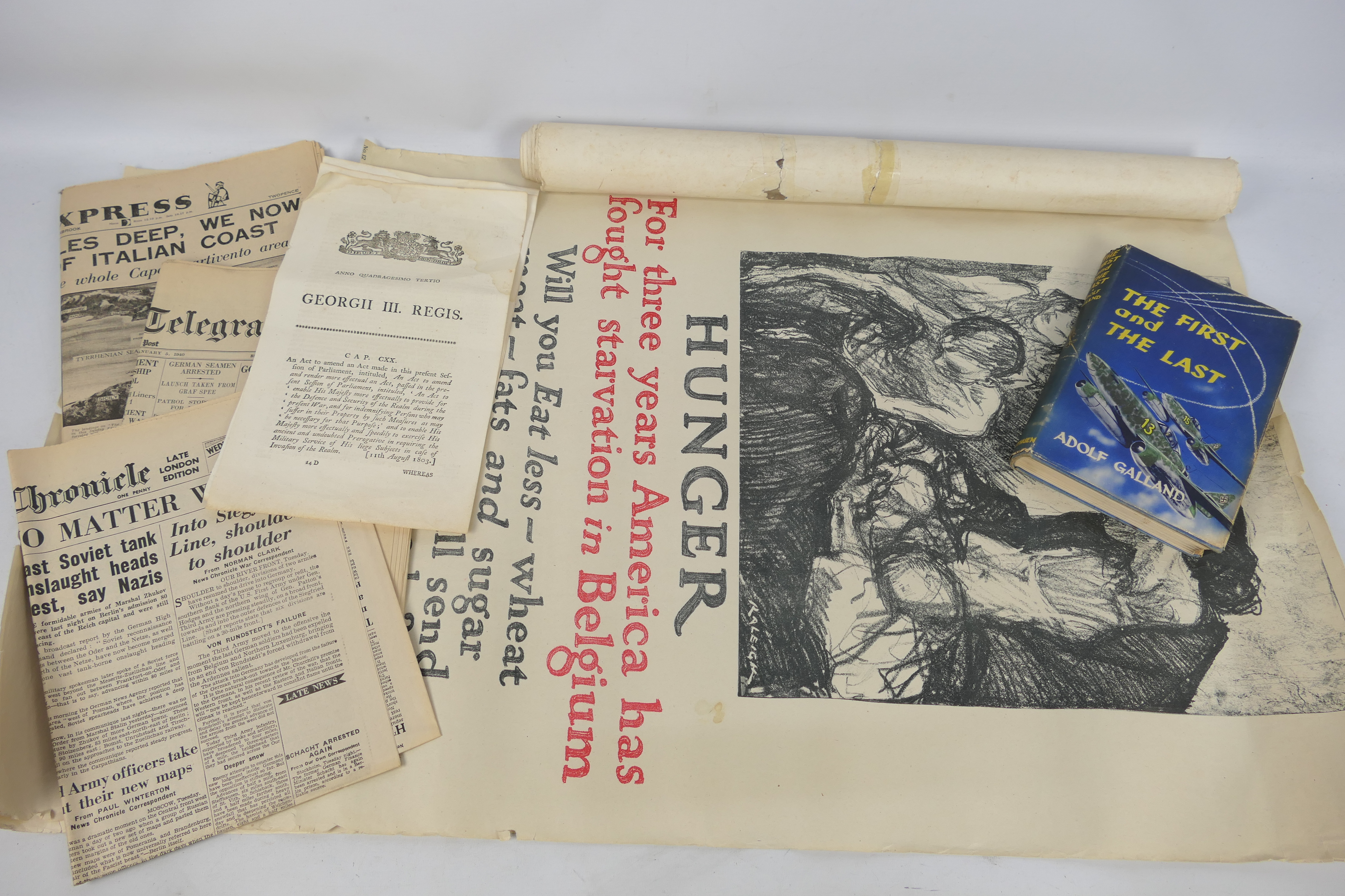 A collection of war and military related ephemera to include The First And The Last by Adolf