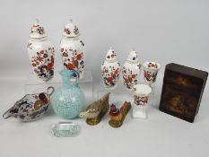 A mixed lot to include Aynsley Bird Of Paradise pattern ceramics, largest approximately 24 cm (h),