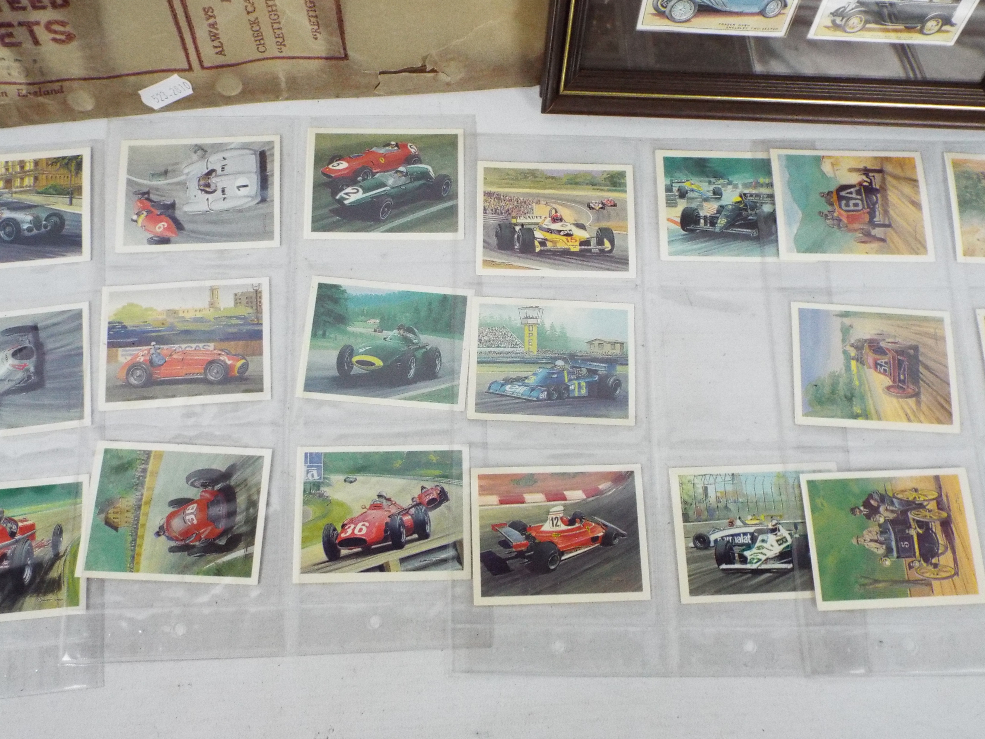 A framed cigarette card display of motor cars, - Image 4 of 7