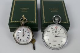 A silver cased, open face lady's pocket watch with Roman numerals to a white,