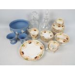 Lot to include a Wedgwood Jasperware pedestal fruit bowl and pair of vases,