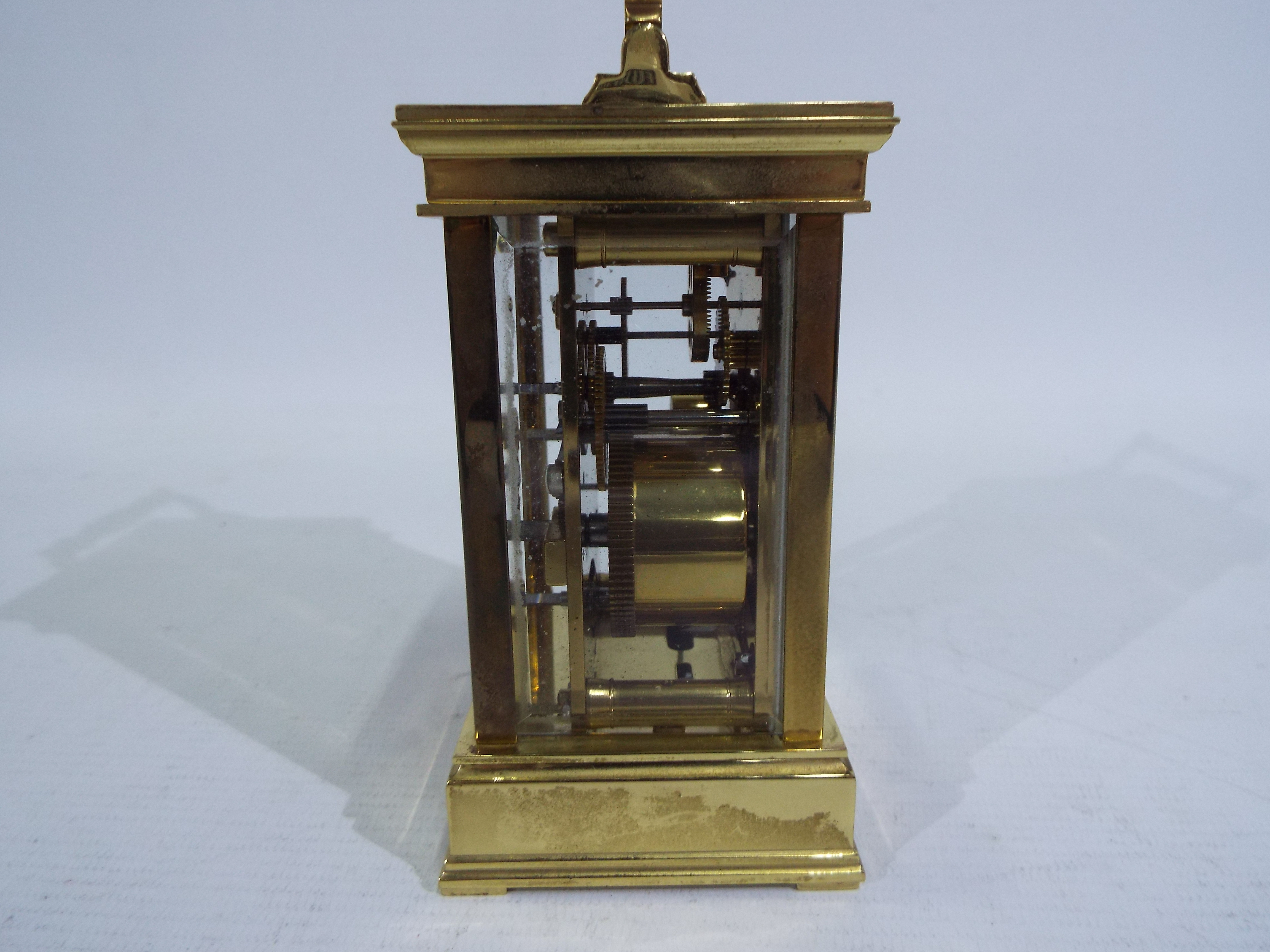 Boodle & Dunthorne - A French gilt brass and glass carriage alarm timepiece retailed by Boodle & - Image 3 of 6