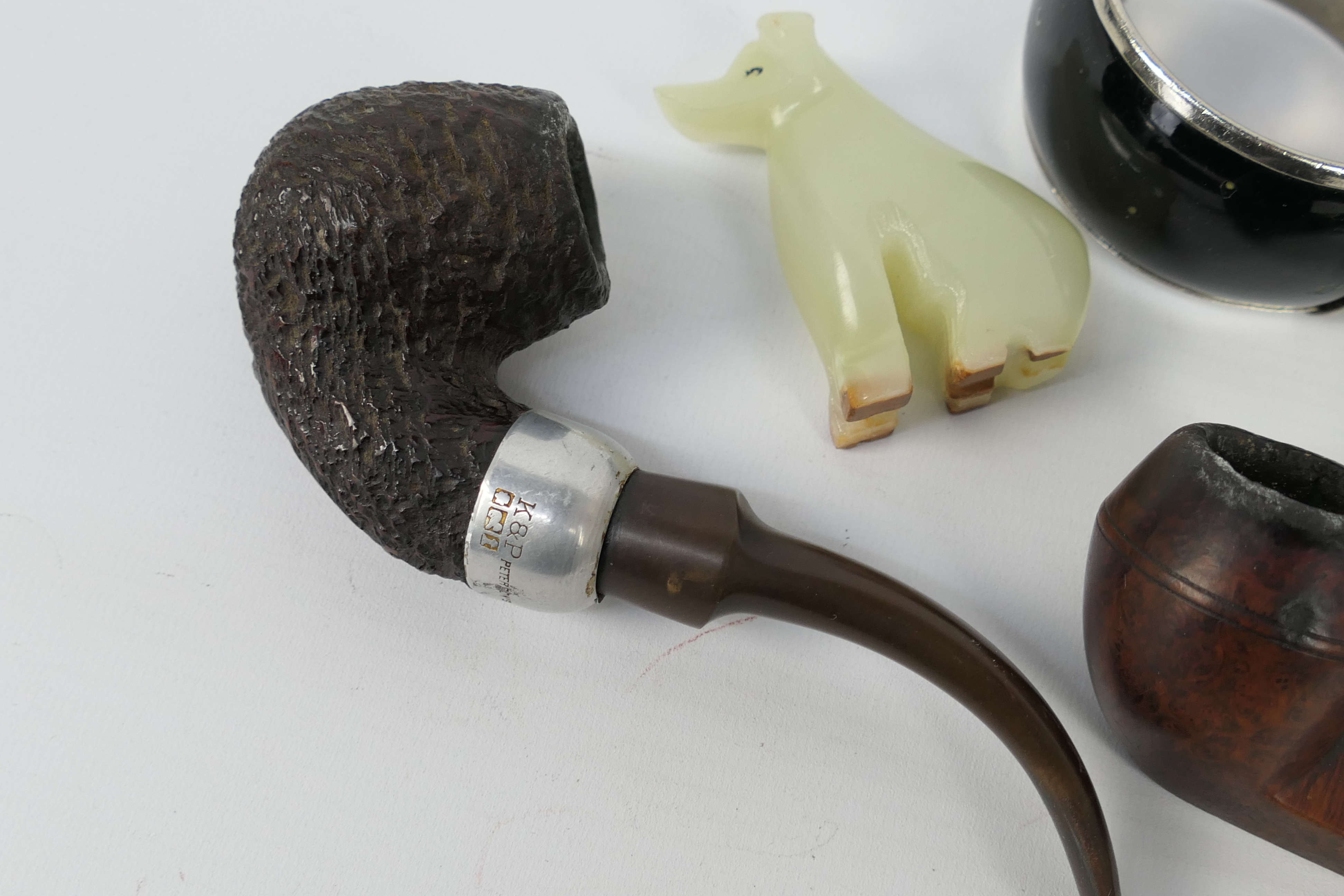 Two vintage K&P Peterson smokers pipes one with silver mount, hip flask and other. - Image 2 of 5