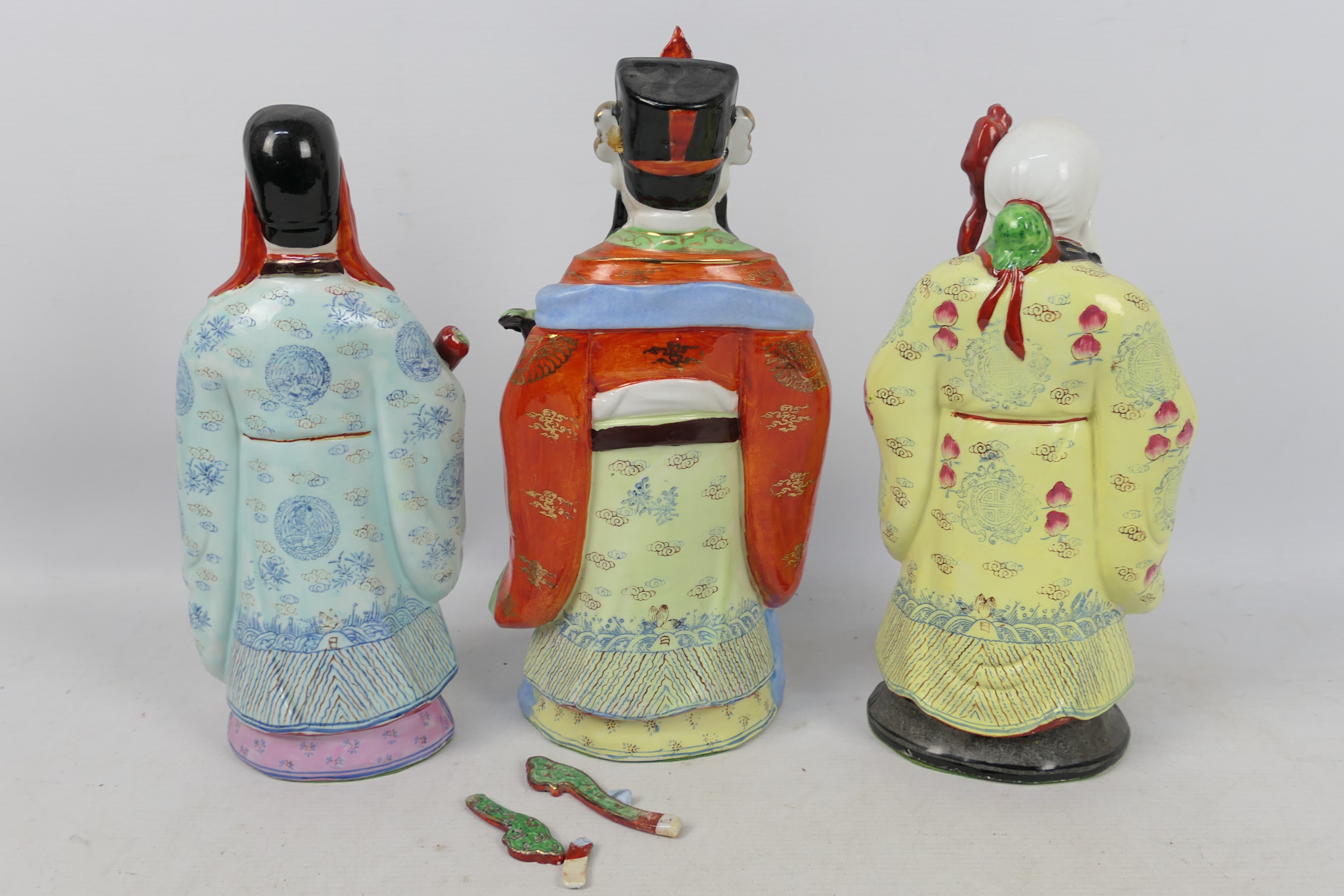 Sanxing - Three ceramic figures depicting the deities Fu, Lu and Shou, - Image 5 of 6