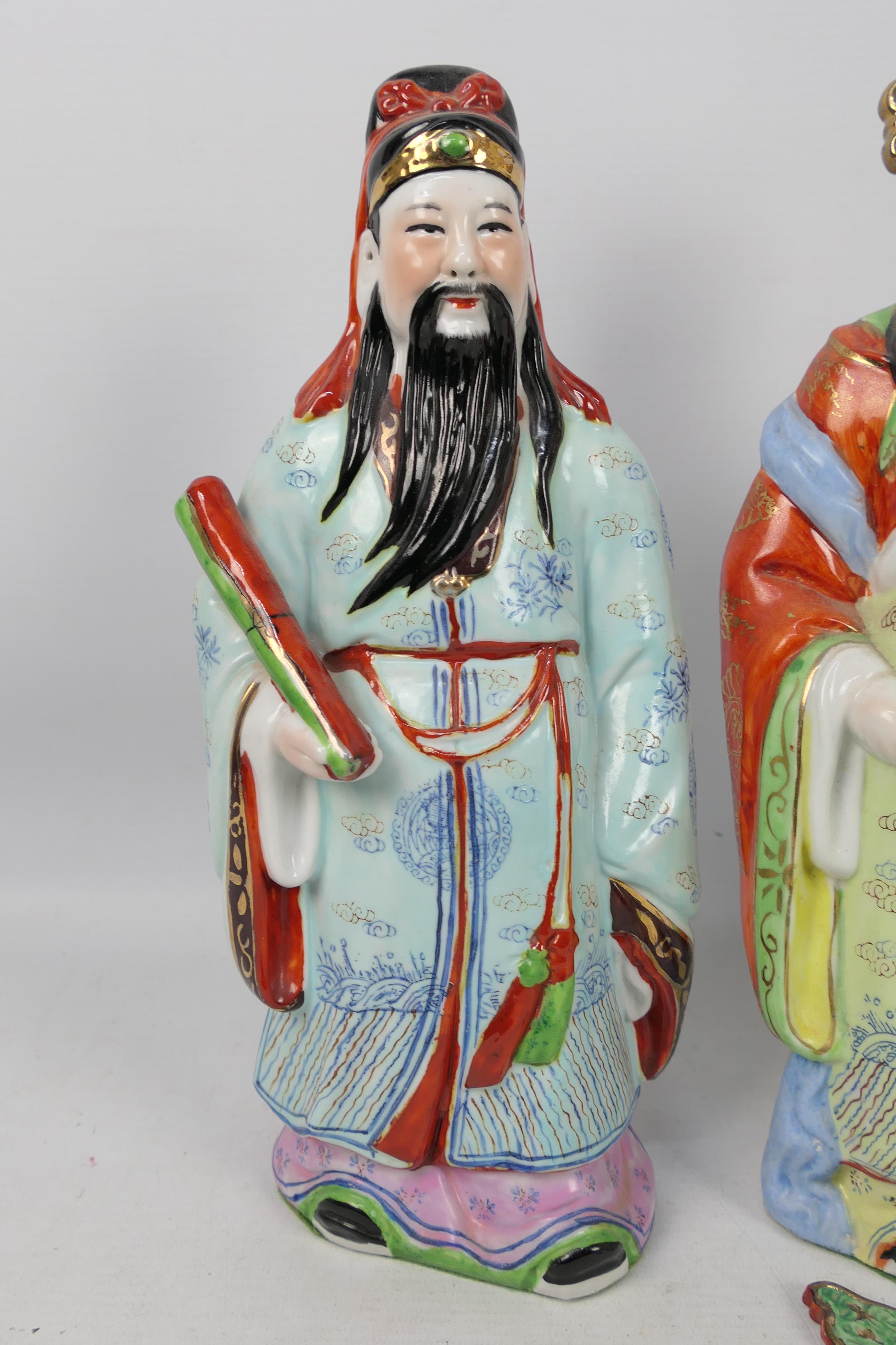 Sanxing - Three ceramic figures depicting the deities Fu, Lu and Shou, - Image 2 of 6