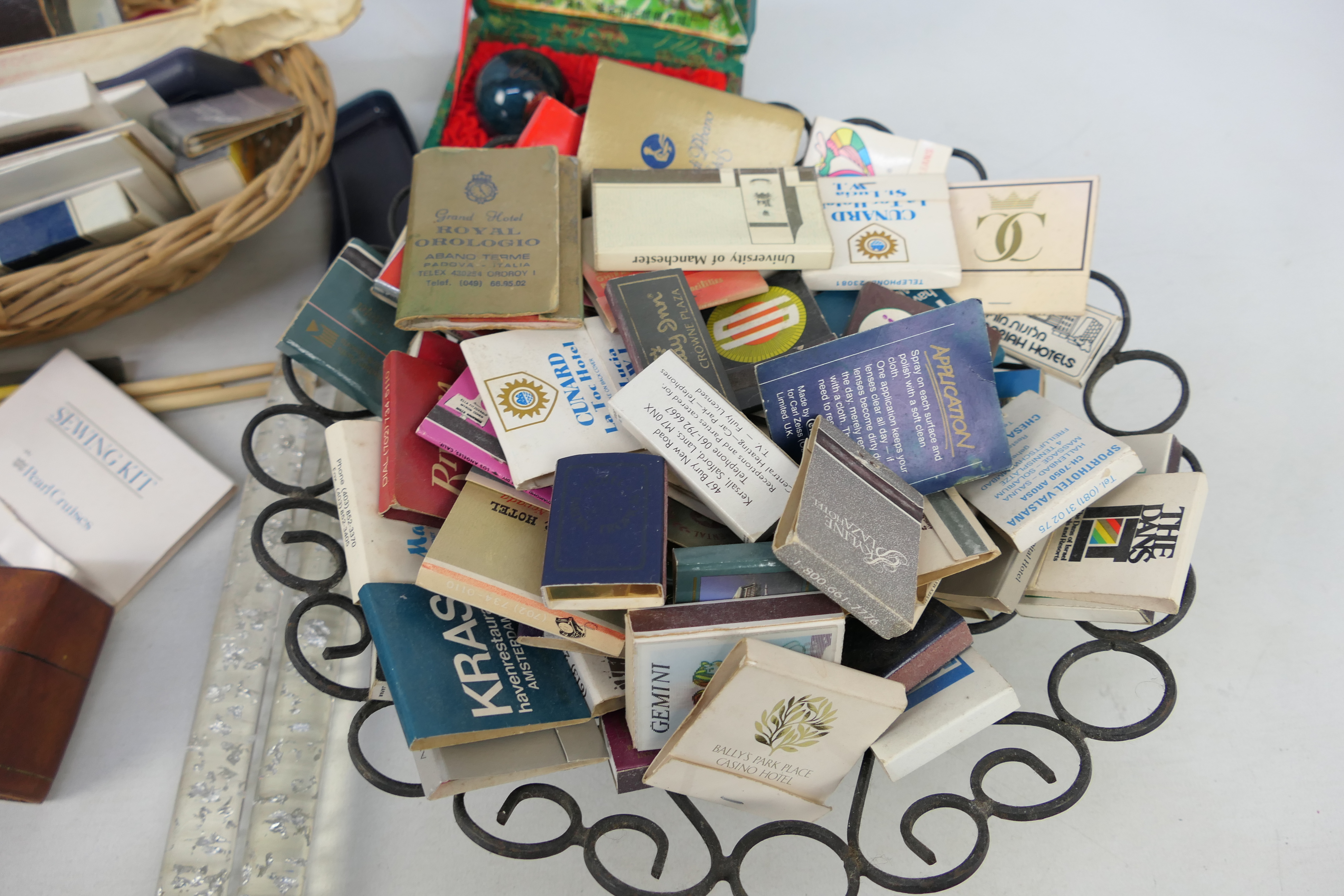 A collection of vintage match boxes / match books and a small wooden truncheon, 34 cm (l). - Image 3 of 3