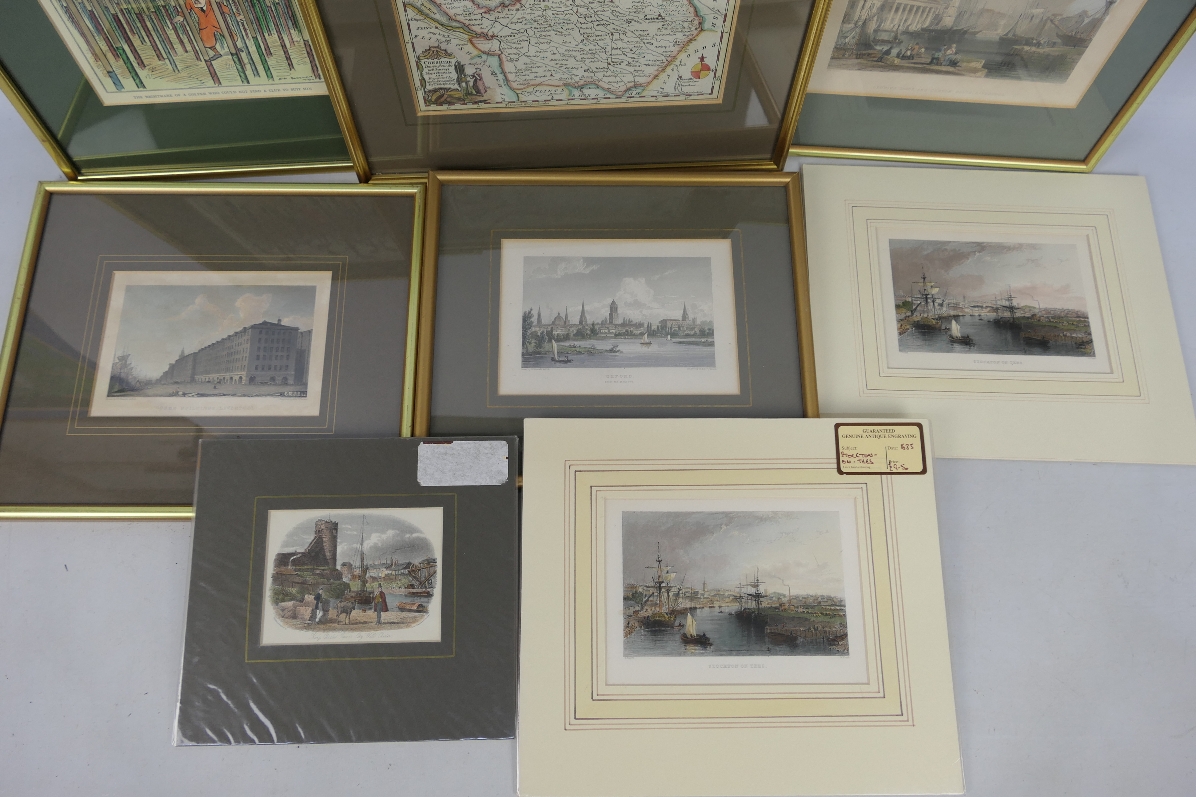 A collection of engravings, predominantly framed to include map of Cheshire, - Image 4 of 5