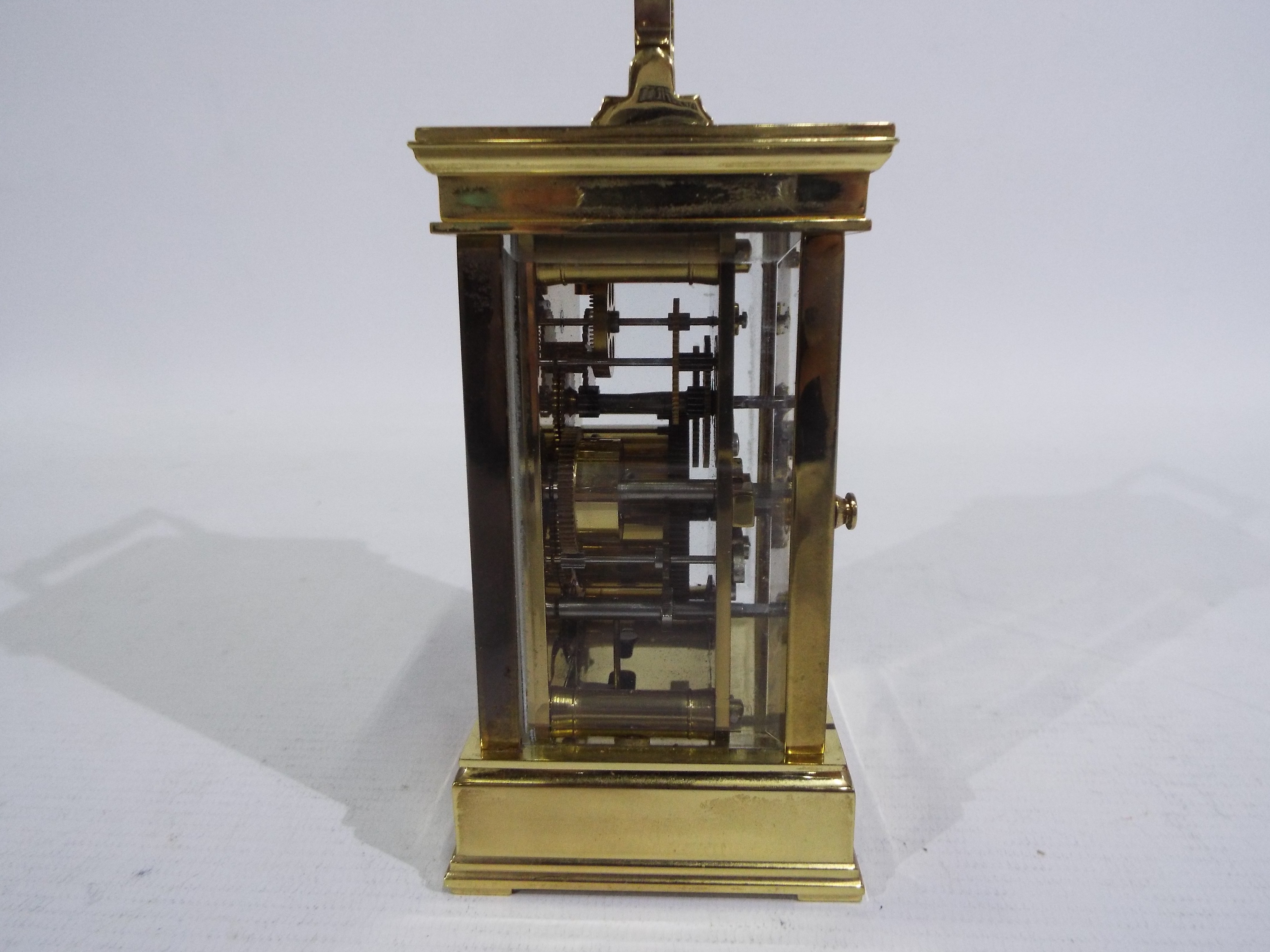 Boodle & Dunthorne - A French gilt brass and glass carriage alarm timepiece retailed by Boodle & - Image 4 of 6