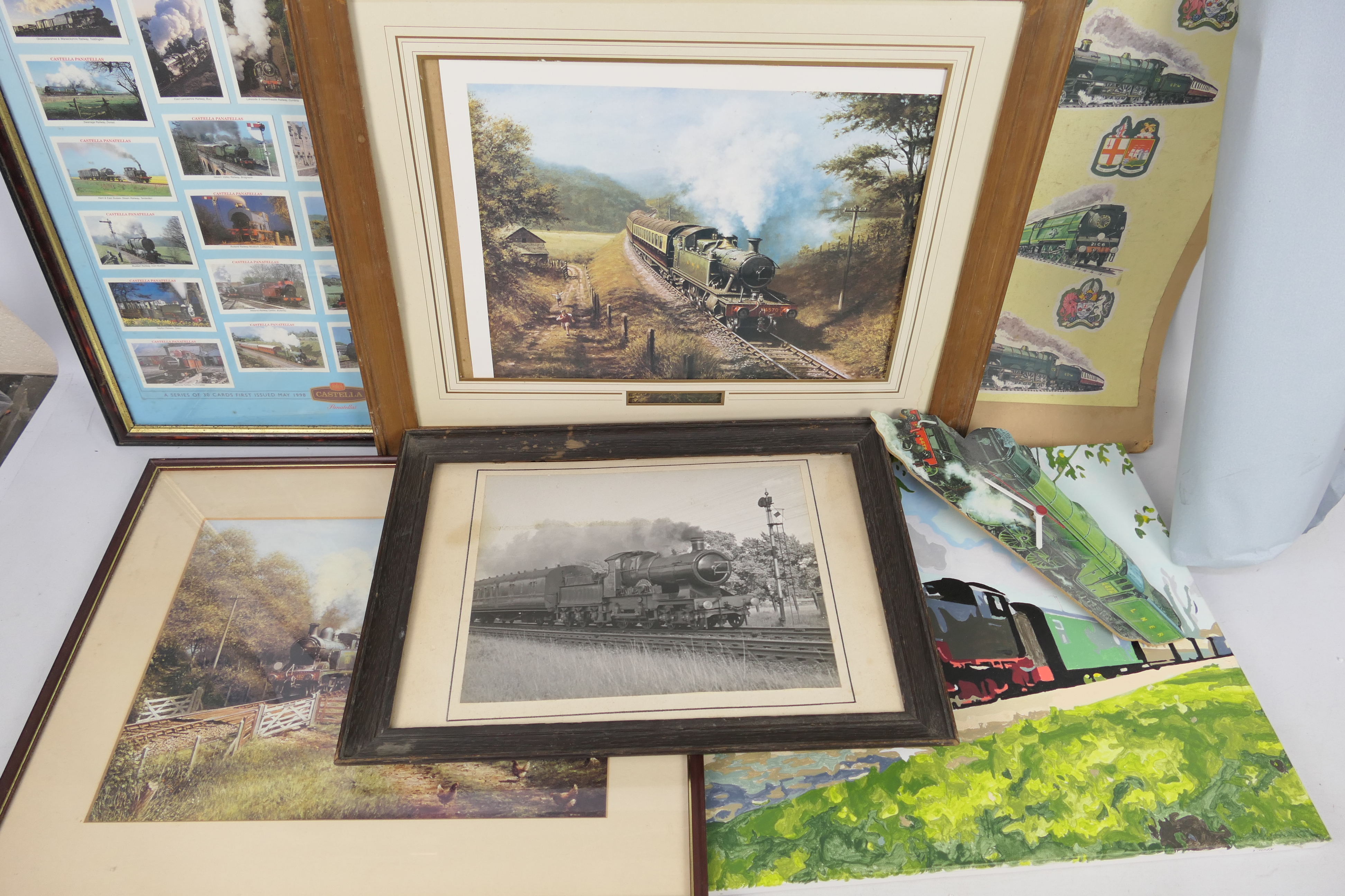 Railway related items to include posters, framed cigarette card display, wall clock, - Image 2 of 2