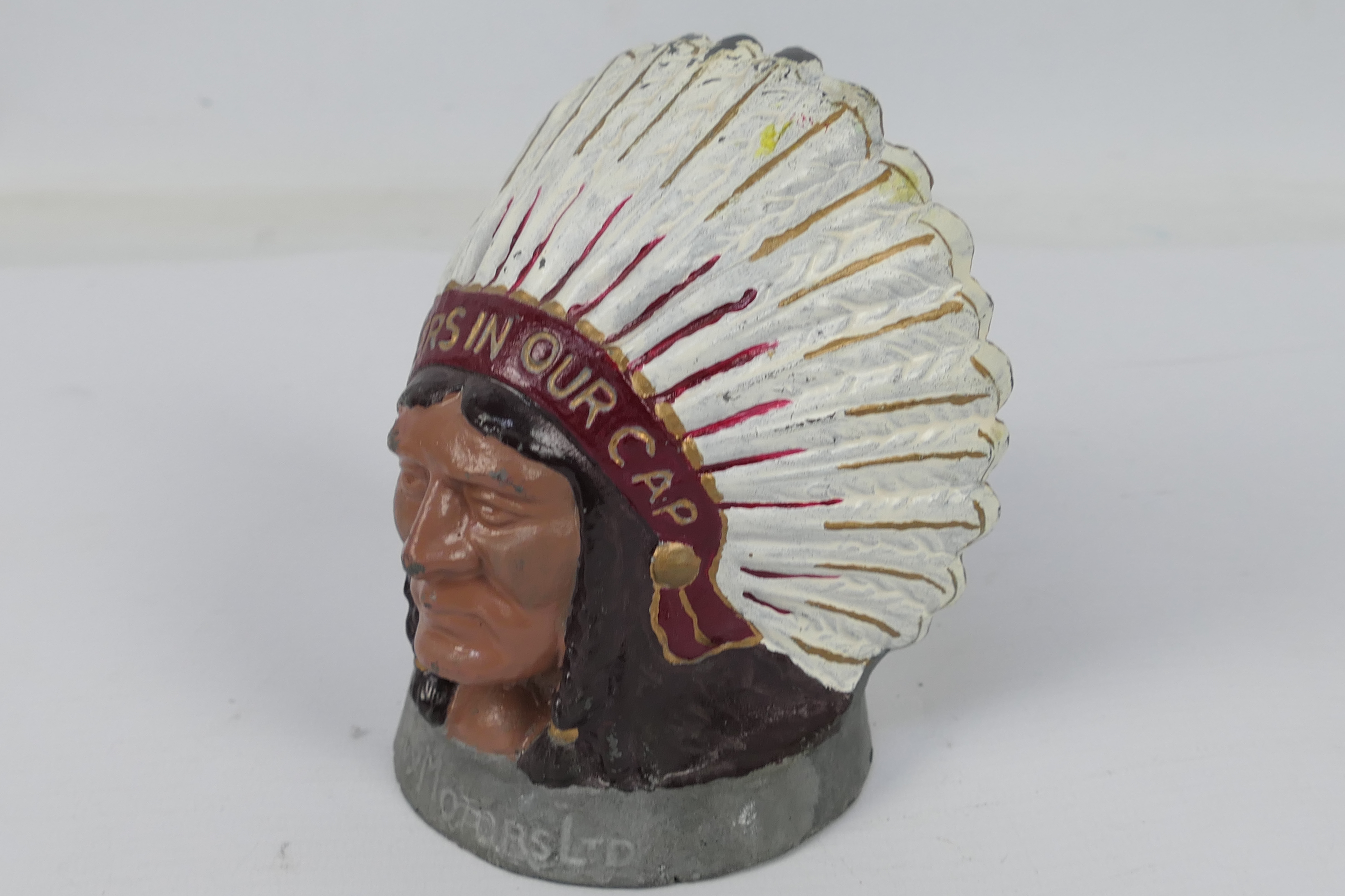 A cast metal Guy Motors Ltd mascot / advertising piece depicting a native American in headdress - Image 3 of 5