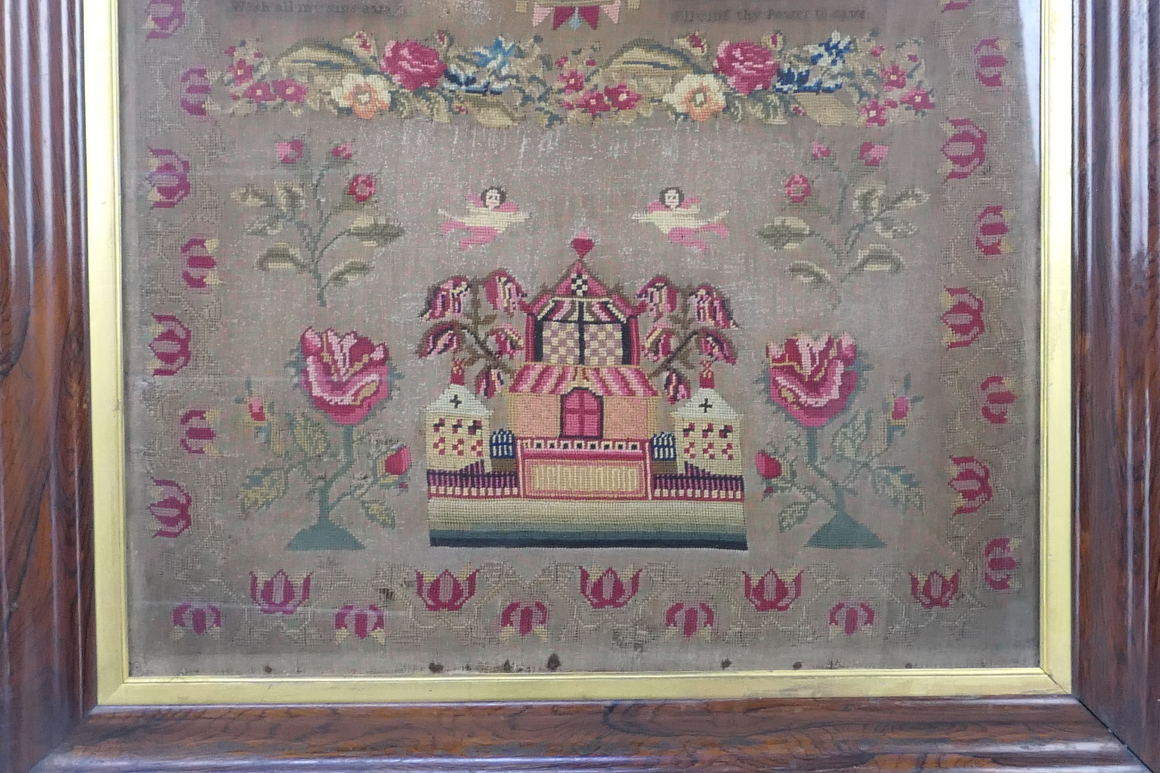 A large Victorian needlework sampler wit - Image 3 of 6