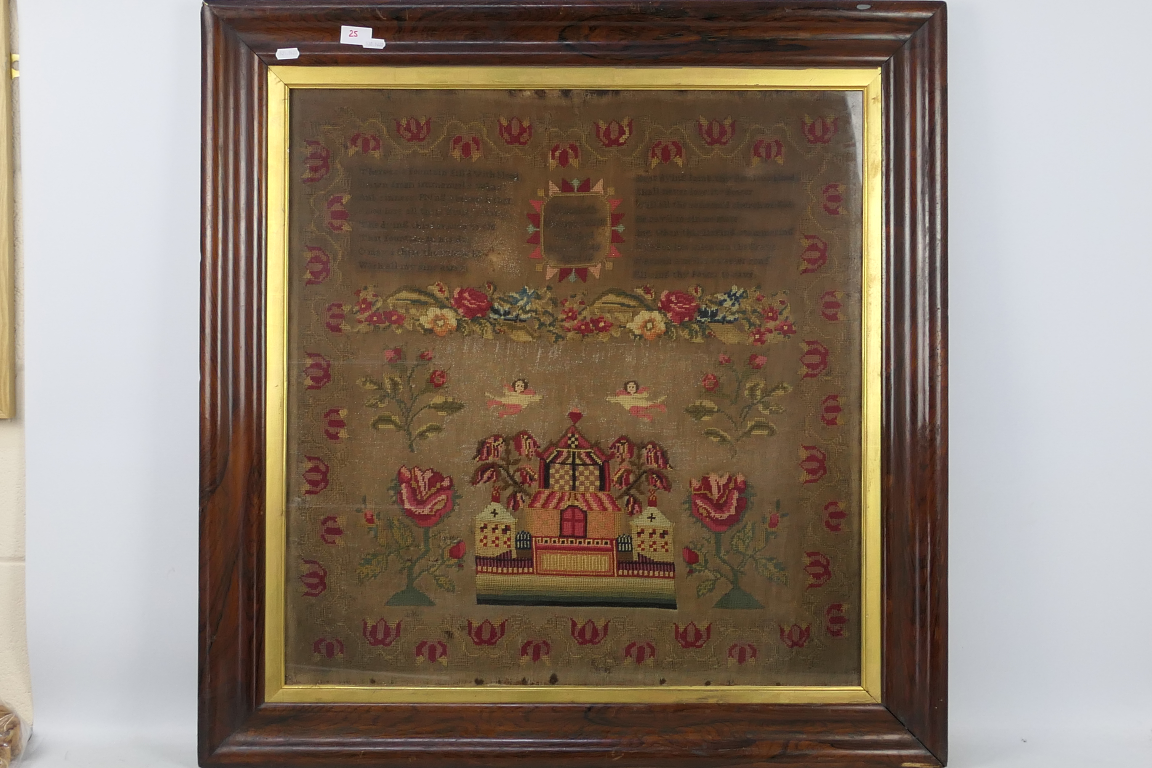 A large Victorian needlework sampler wit - Image 2 of 6