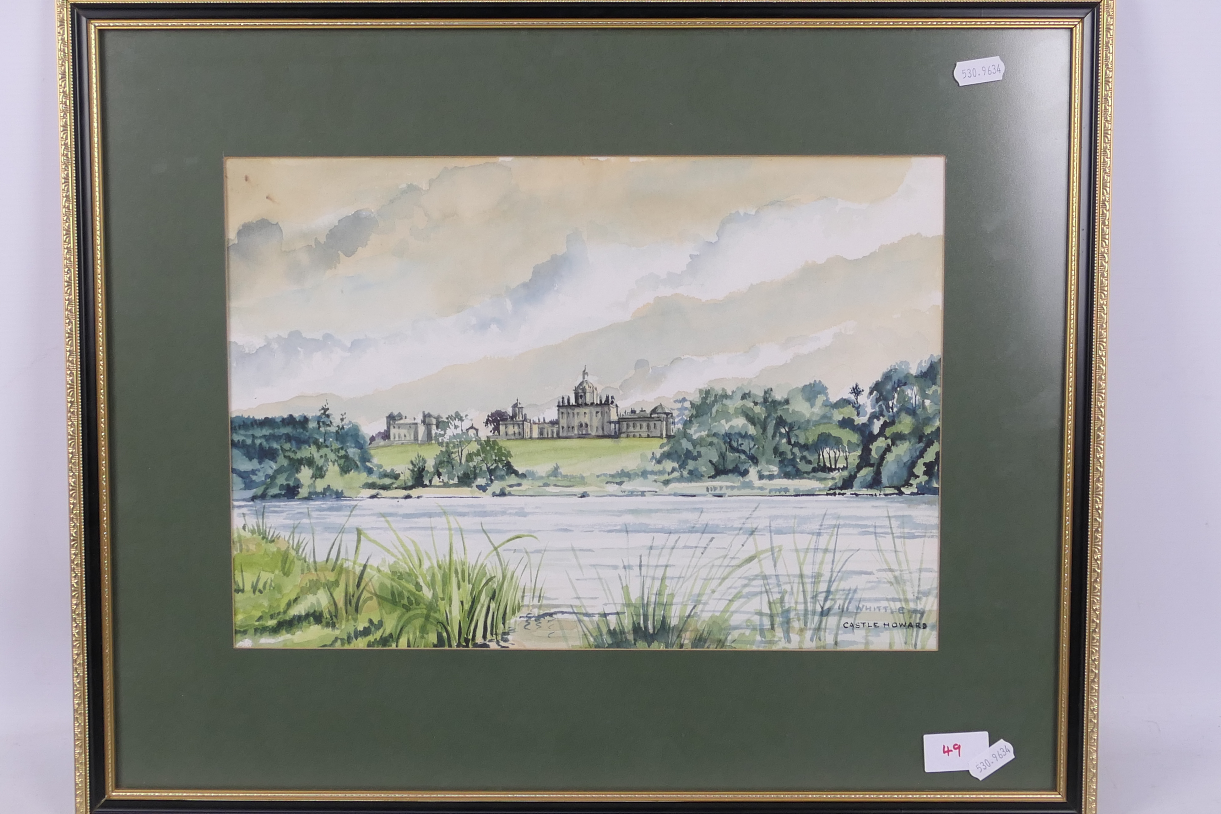A watercolour landscape scene depicting Castle Howard, signed by the artist lower right,