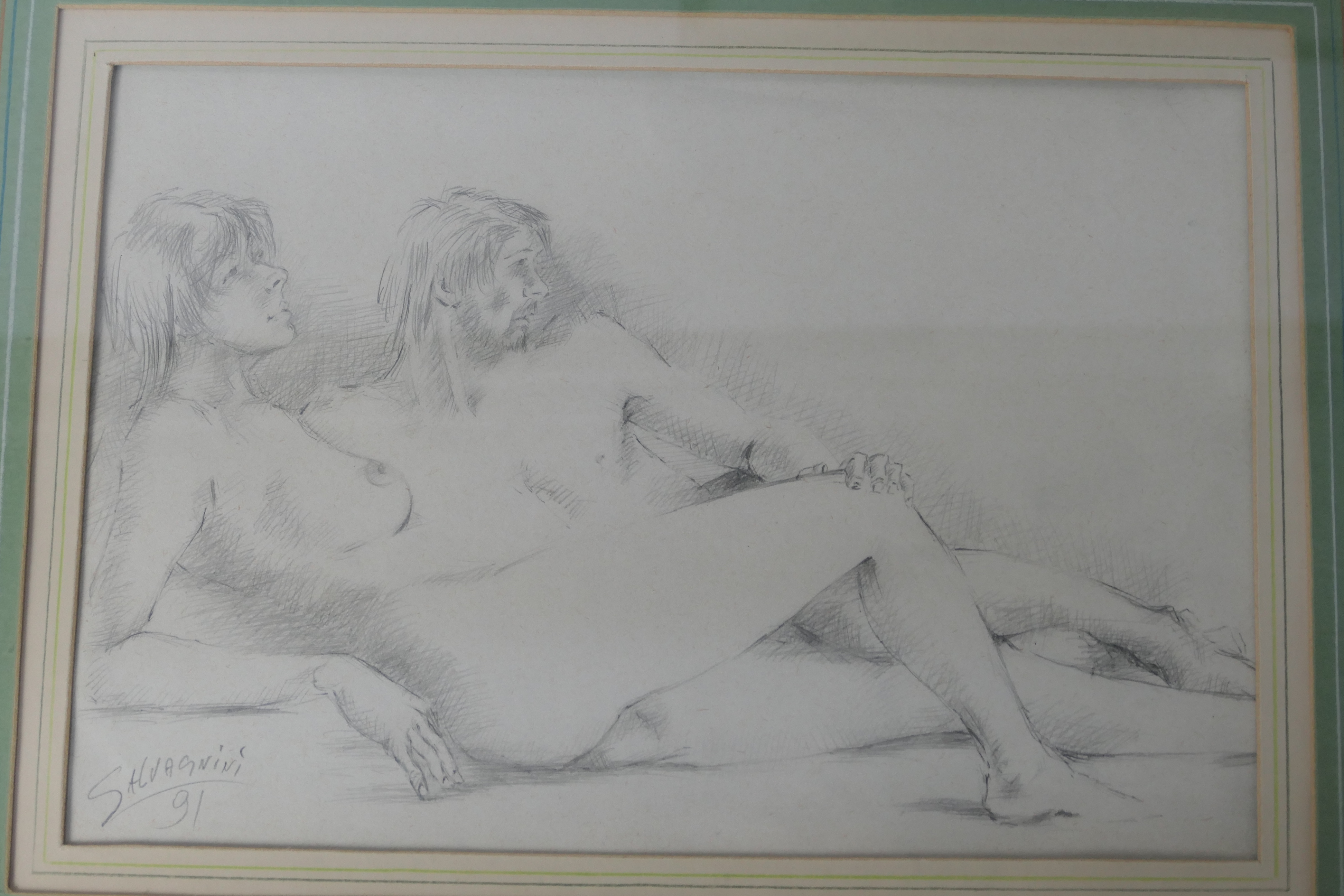 Sergio Salvagnini - A graphite drawing entitled Lovers, signed lower left and dated '91, - Image 3 of 3