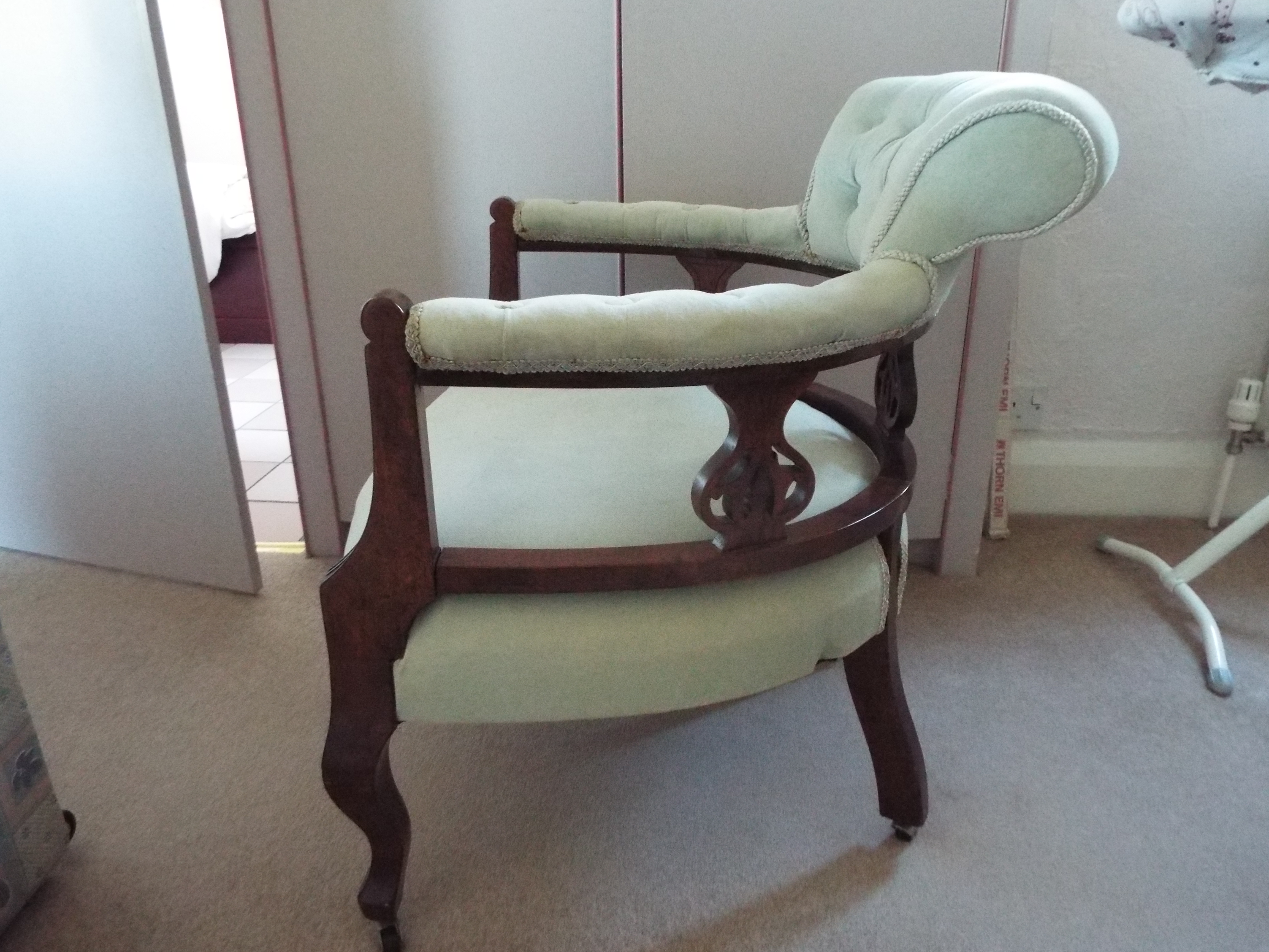 A mahogany framed armchair with upholstered back and seat. - Image 2 of 2