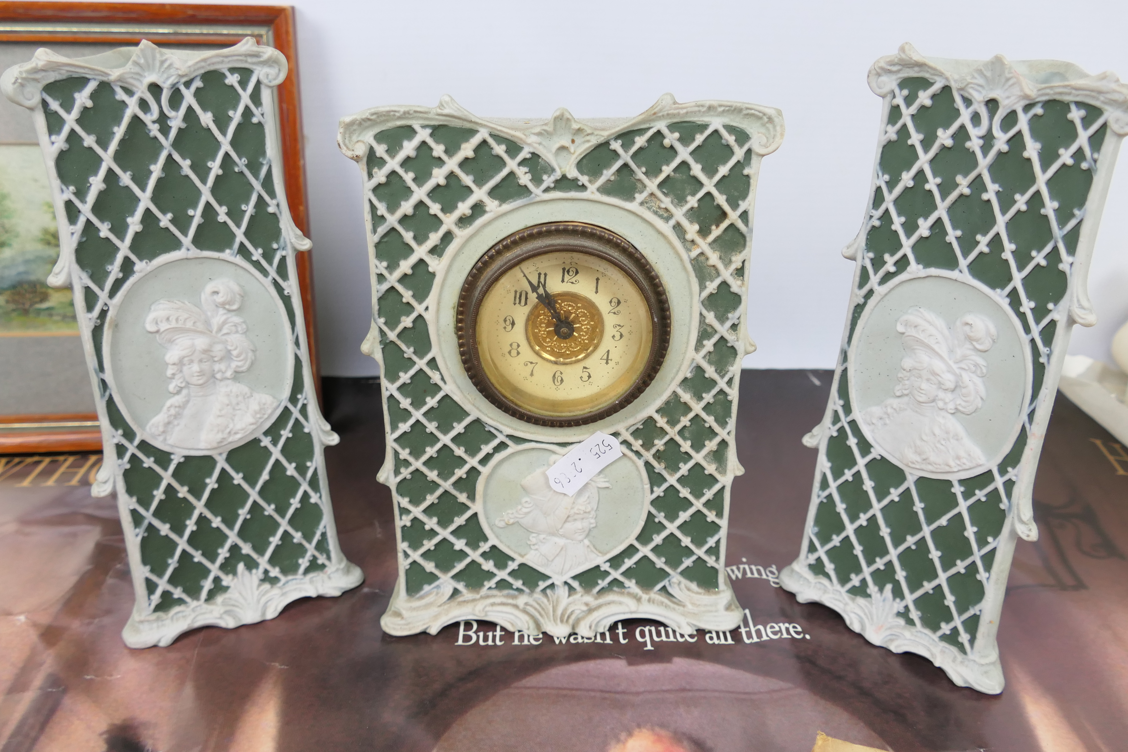 Lot to include a ceramic cased clock garniture, glass plaque / dish, vintage Boys Brigade cap, - Image 3 of 6