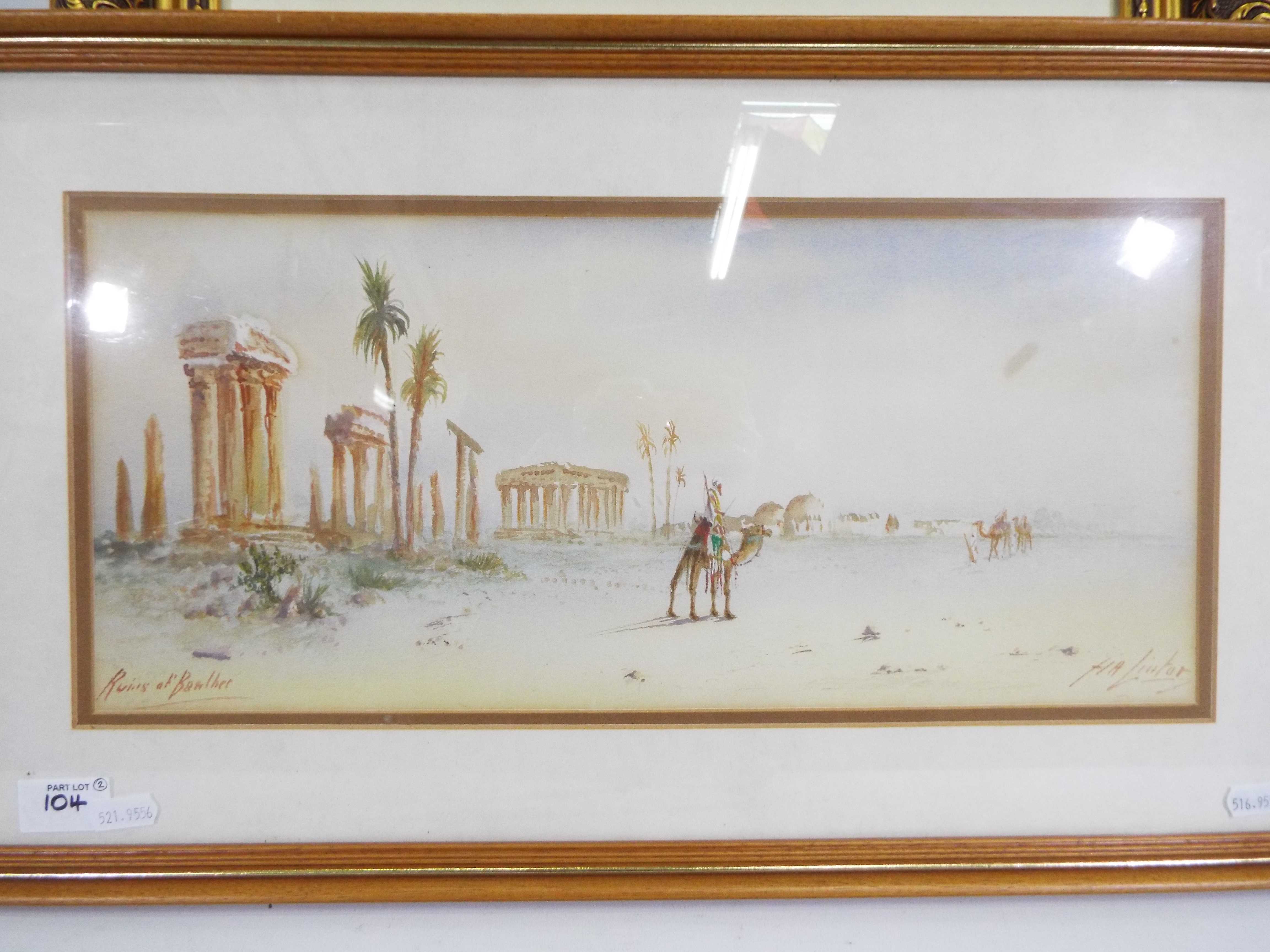 A watercolour landscape scene by H A Linton entitled Ruins At Baalbec, signed lower right, - Image 4 of 6
