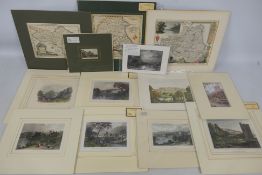 A quantity of engravings to include maps, scenes of Durham, Chester, Saltburn and other,