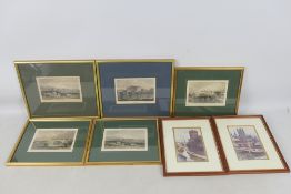 A collection of framed prints / engravings depicting scenes of Chester,