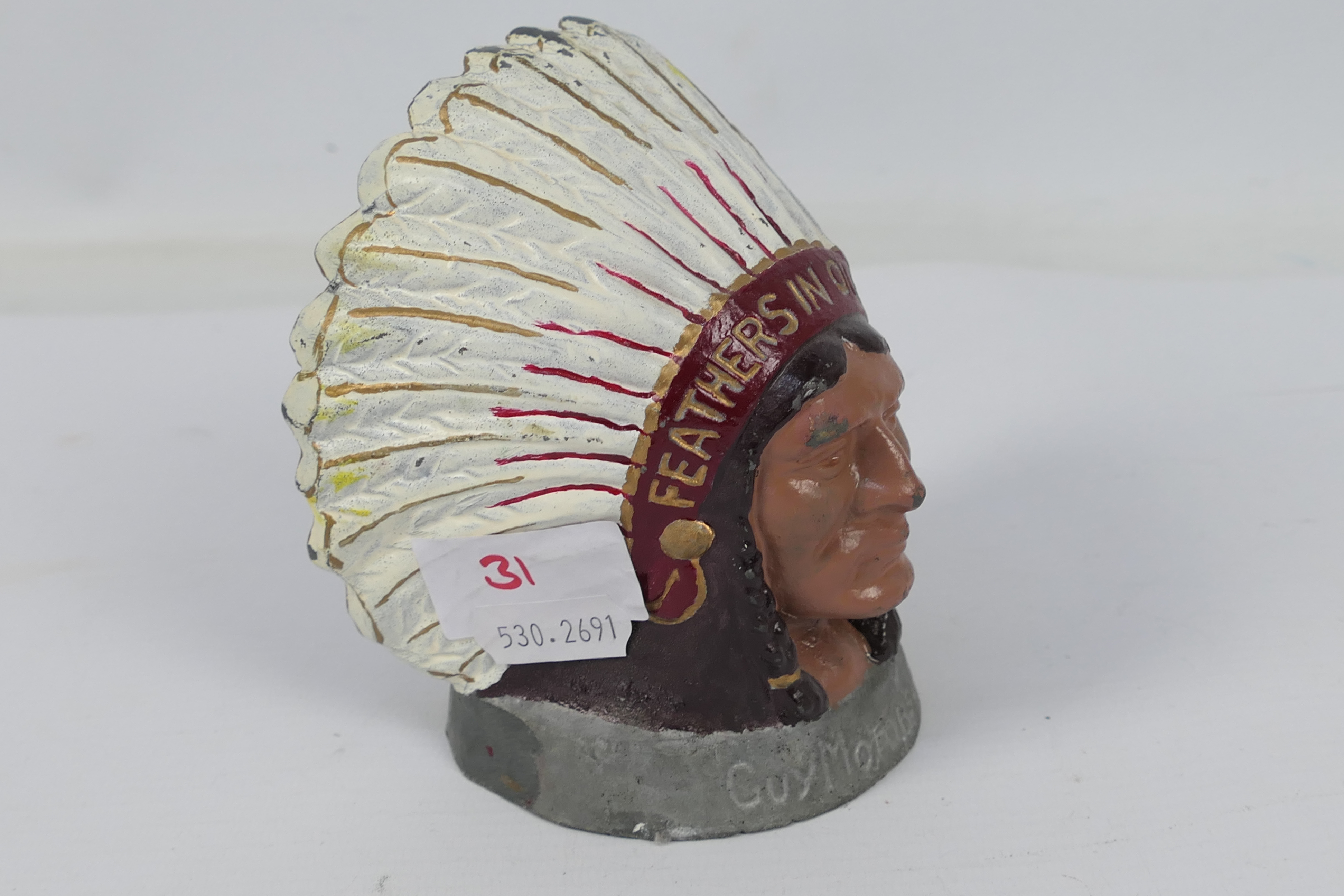 A cast metal Guy Motors Ltd mascot / advertising piece depicting a native American in headdress - Image 2 of 5