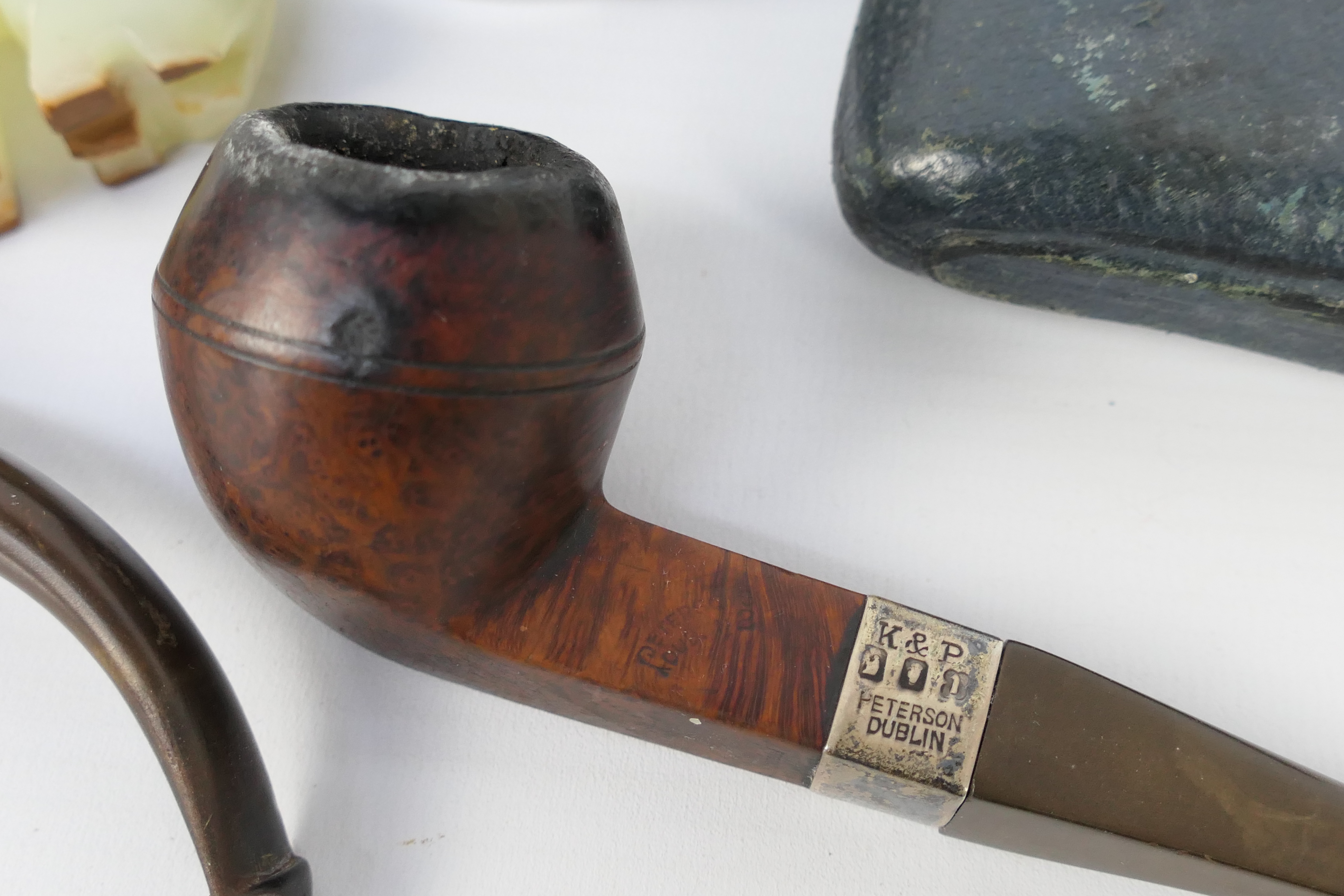 Two vintage K&P Peterson smokers pipes one with silver mount, hip flask and other. - Image 4 of 5