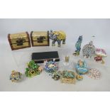 A quantity of dressing table and ornamental items to include scent bottles, trinket boxes and other.