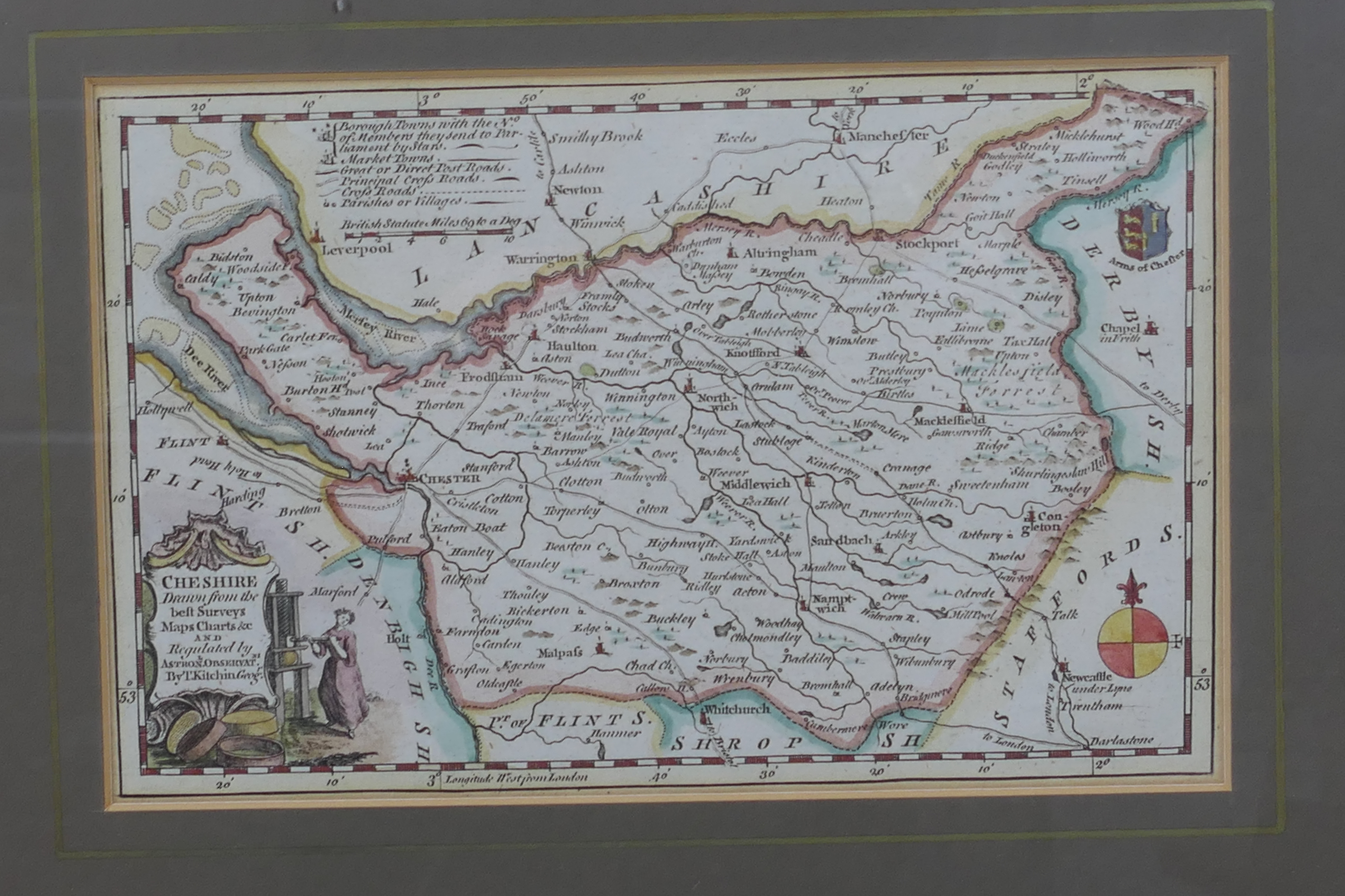 A collection of engravings, predominantly framed to include map of Cheshire, - Image 3 of 5