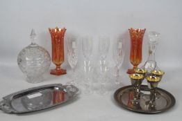 A collection of glassware and plated ware to include Edinburgh Crystal, carnival glass and other.