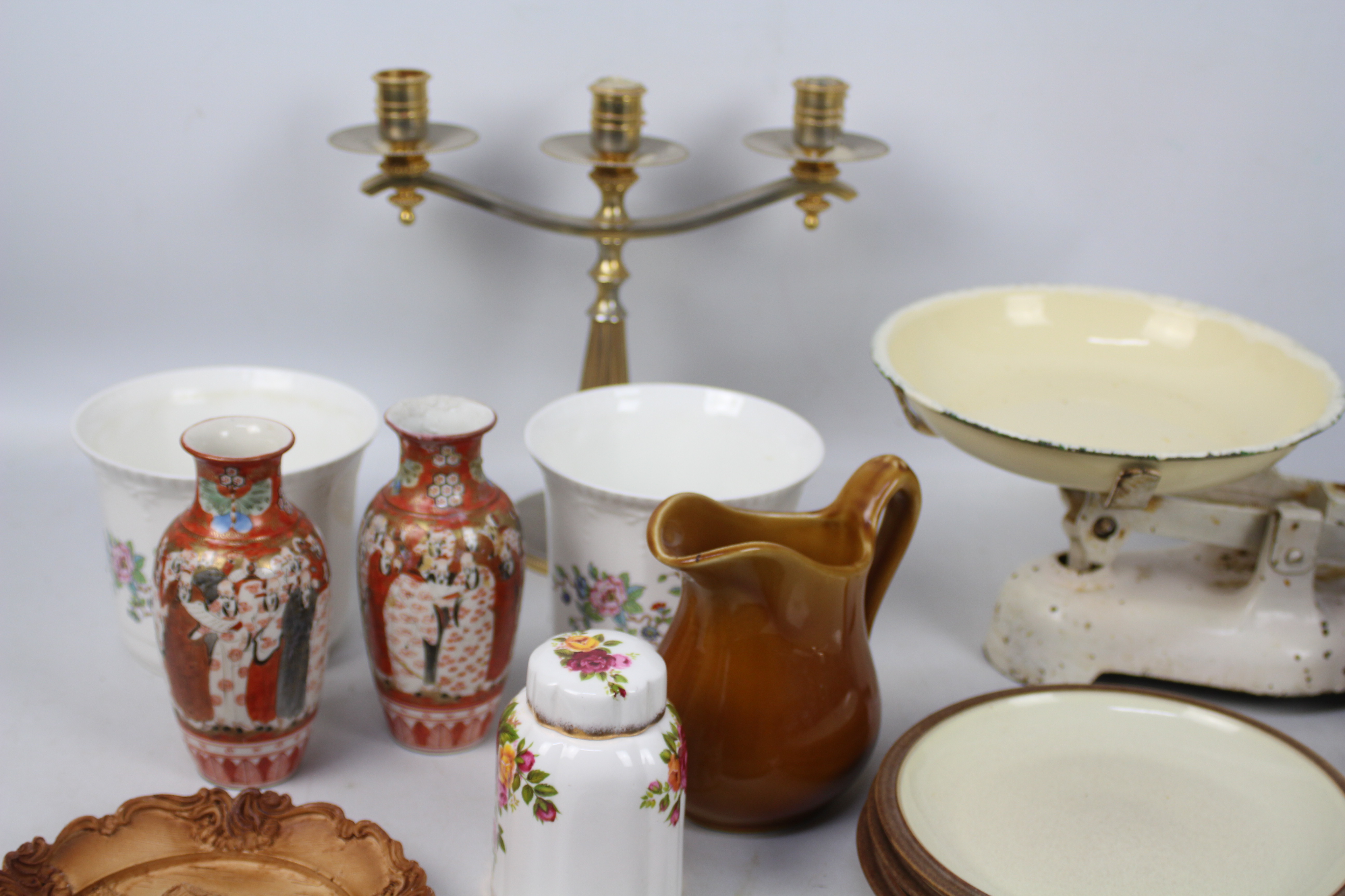 Lot to include plated ware, ceramics, copper jug, kitchen scales and similar. - Image 2 of 4