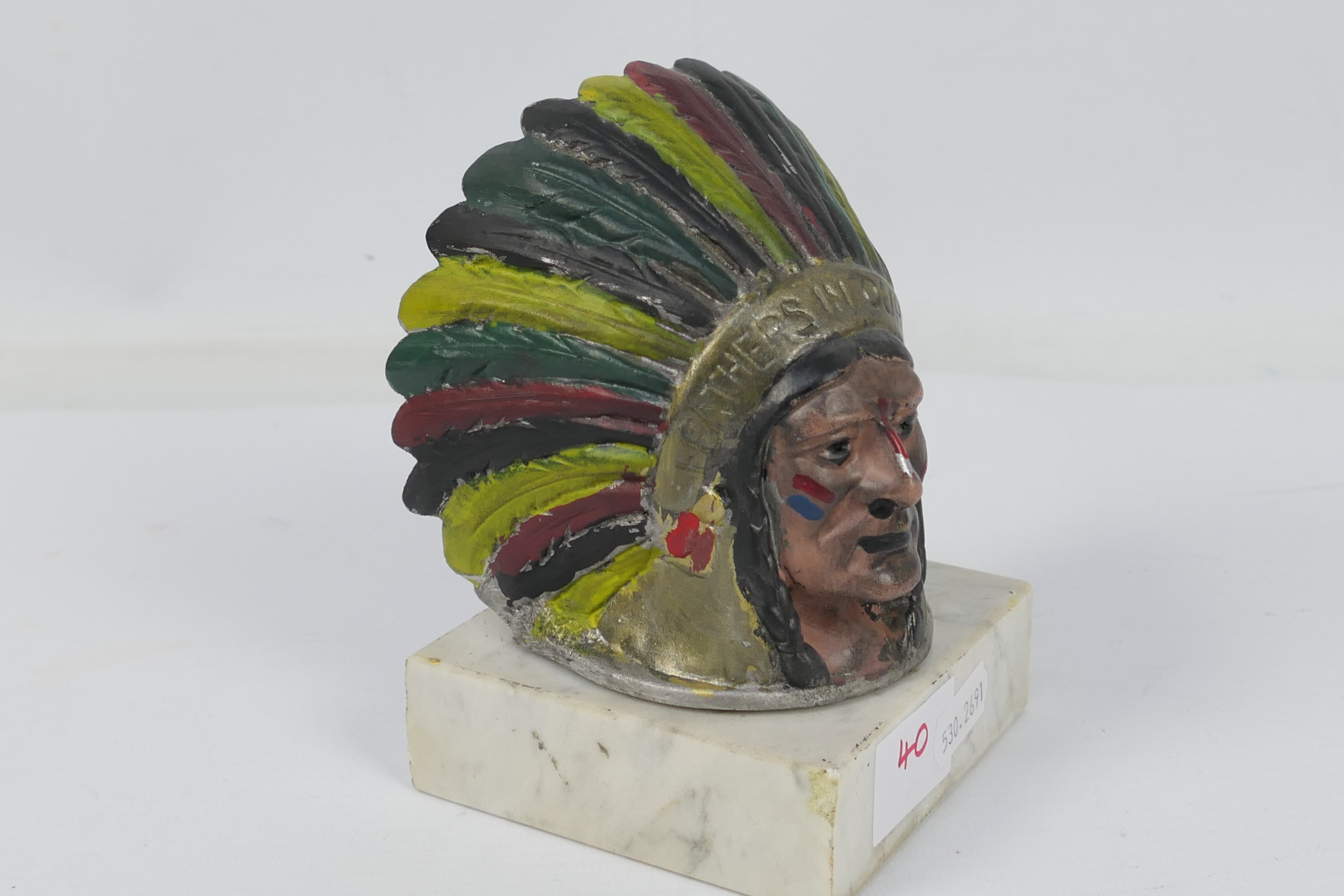 A cast metal Guy Motors Ltd mascot / advertising piece depicting a native American in headdress - Image 2 of 3