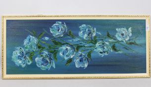 A framed oil on board floral still life, signed lower right by the artist,