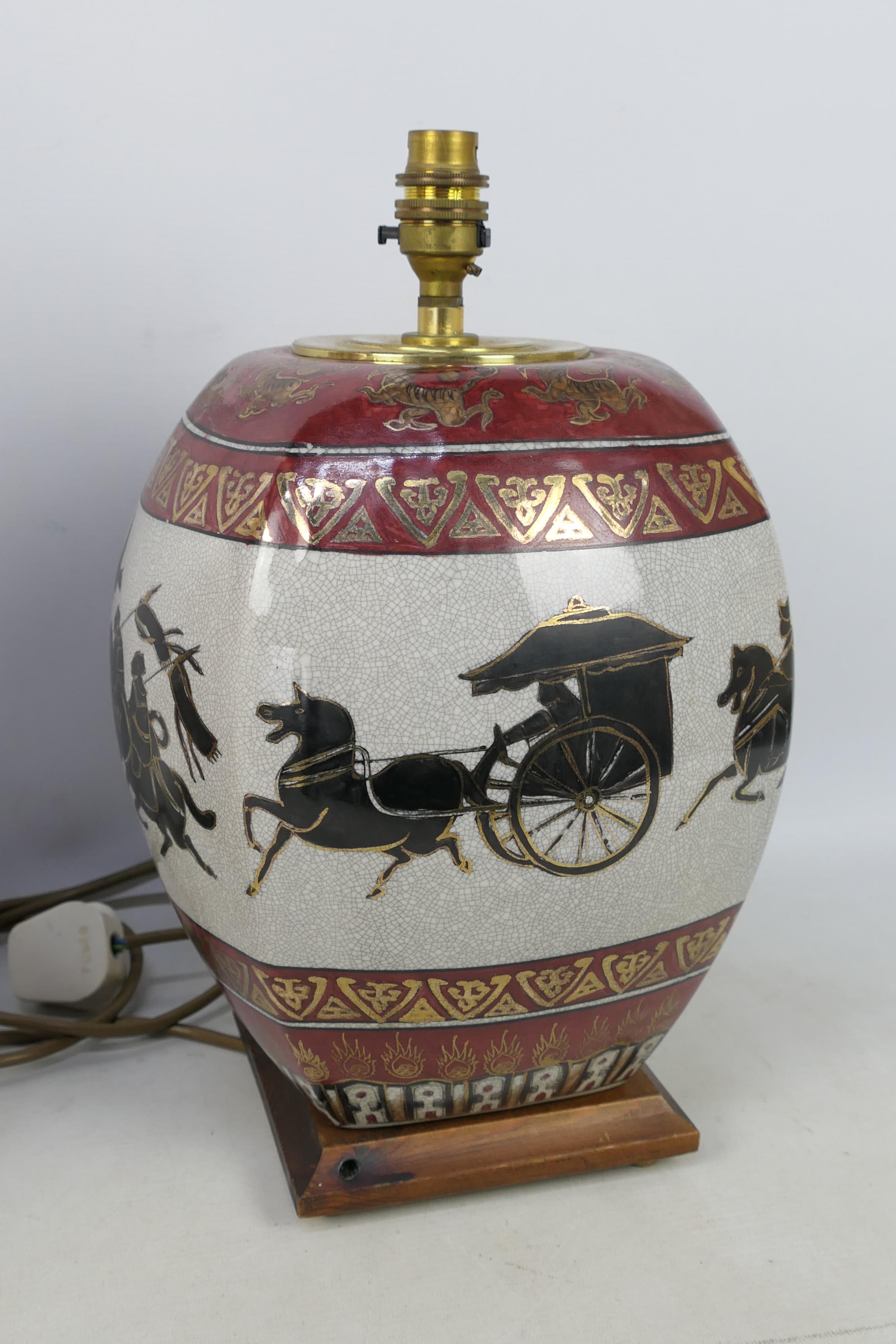 A Chinese vase and cover with floral decoration against a red ground, - Image 5 of 5