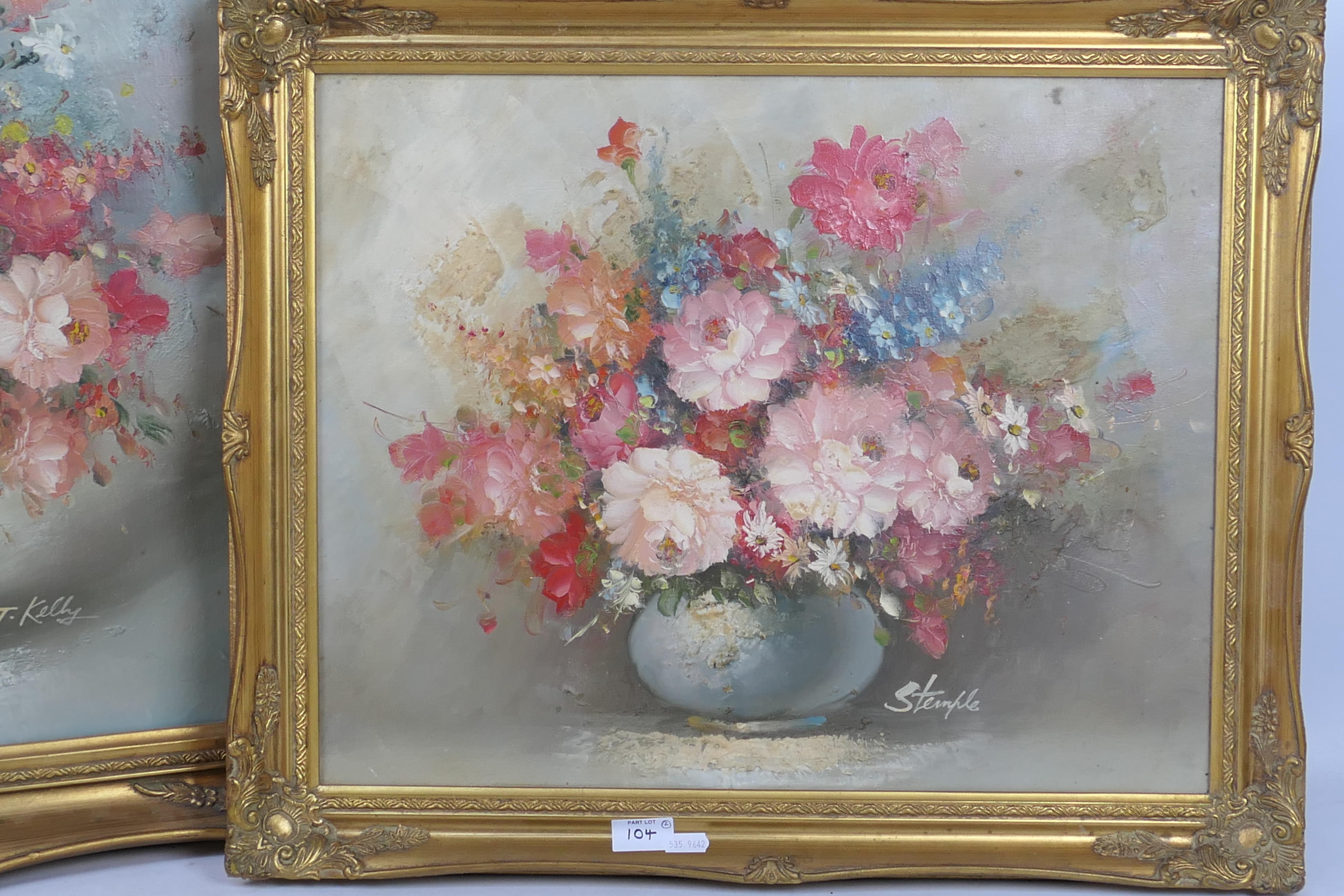 Two gilt framed still life floral studies, signed lower right, - Image 2 of 6