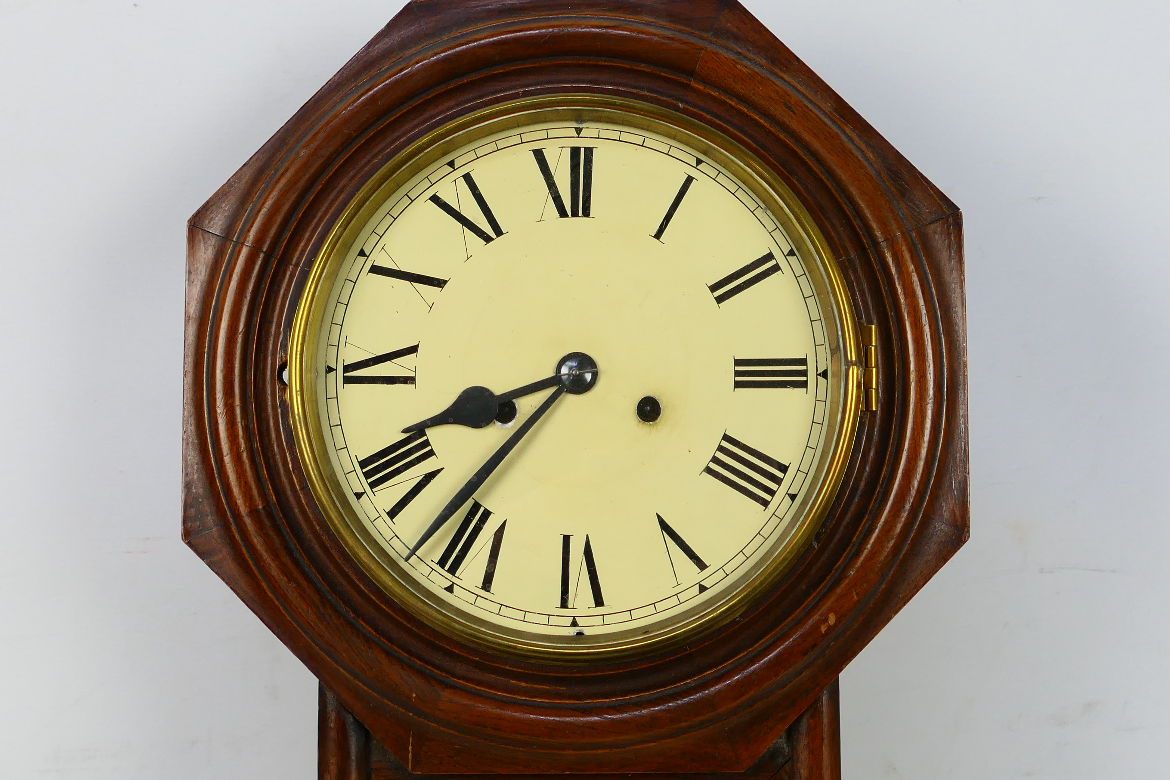 A good example of an American drop-dial wall clock, 8-day gong striking movement, - Image 2 of 6