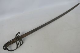 An 1822 pattern infantry sword with 81cm slightly curved pipeback blade, distressed condition.