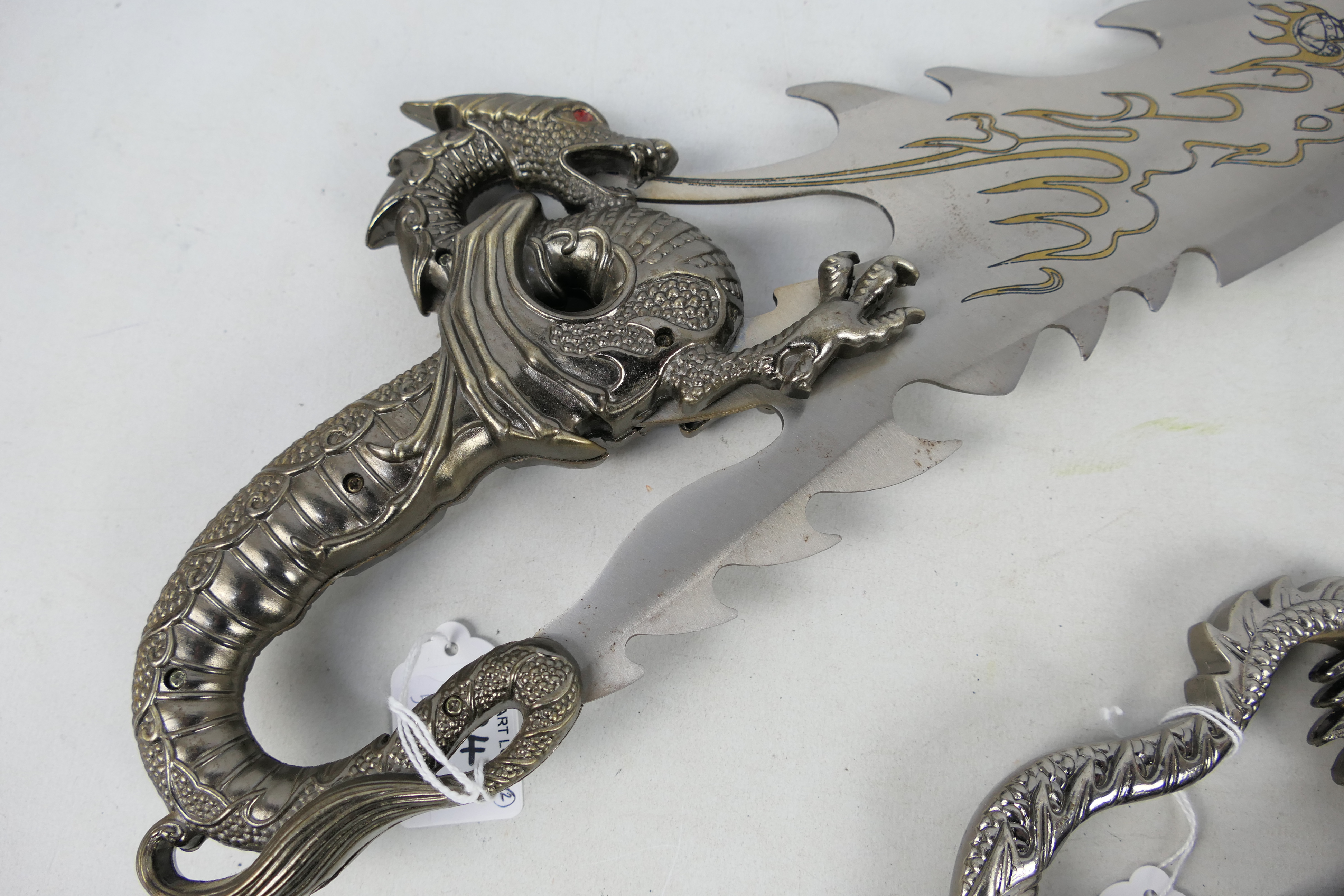 Two decorative Fantasy blades with dragon form hilts, approximately 55 cm (l). - Image 2 of 6