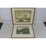 Lot to include a framed watercolour landscape scene signed lower left by the artist Peter Wadsworth