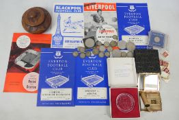 Lot to include football programmes, vintage powder compact,