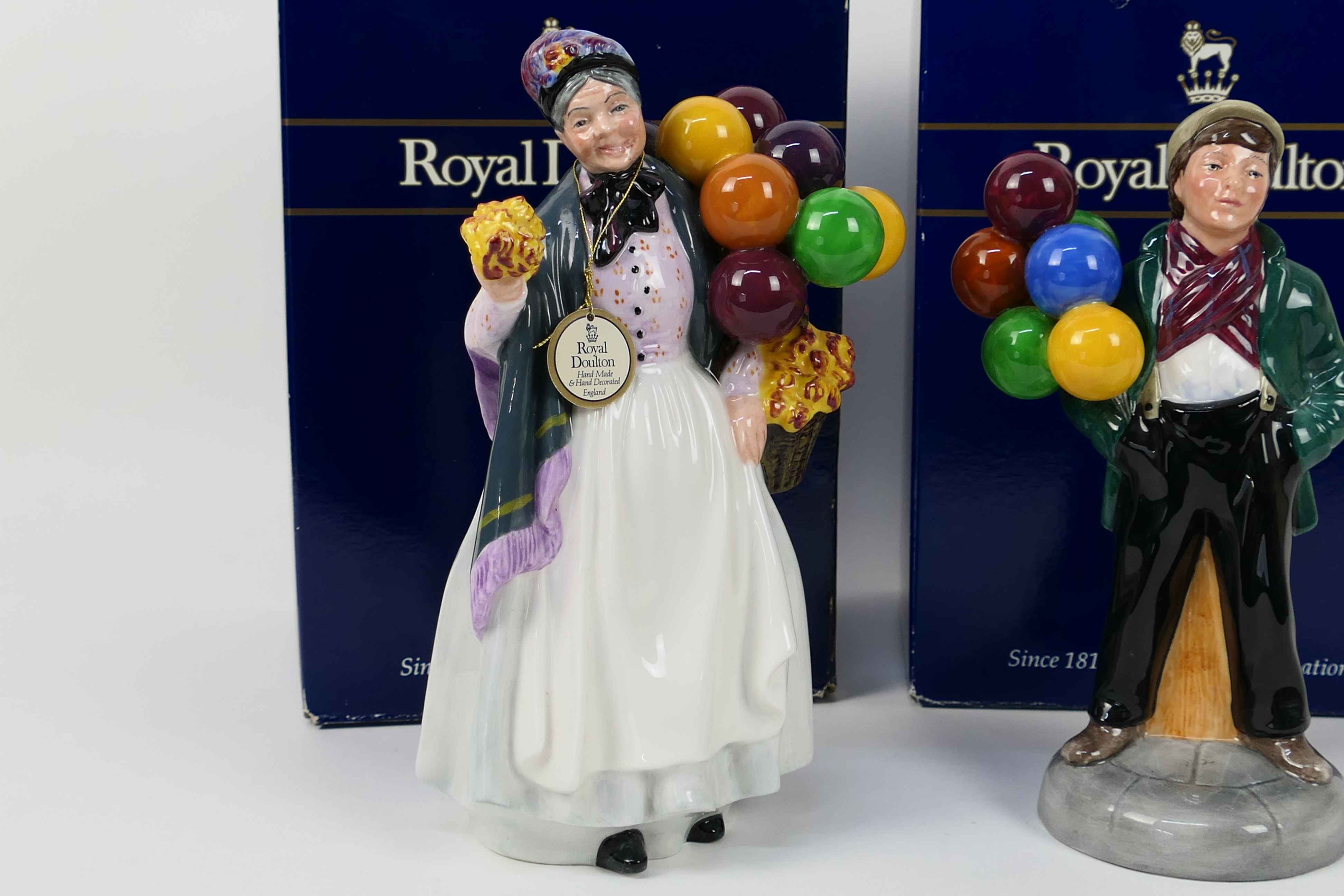 Royal Doulton - Two boxed figures comprising Biddy Penny Farthing # HN1843 and Balloon Boy # HN2934, - Image 3 of 6