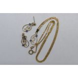A 9ct yellow gold stone set necklace and earrings set (one earring lacking butterfly),