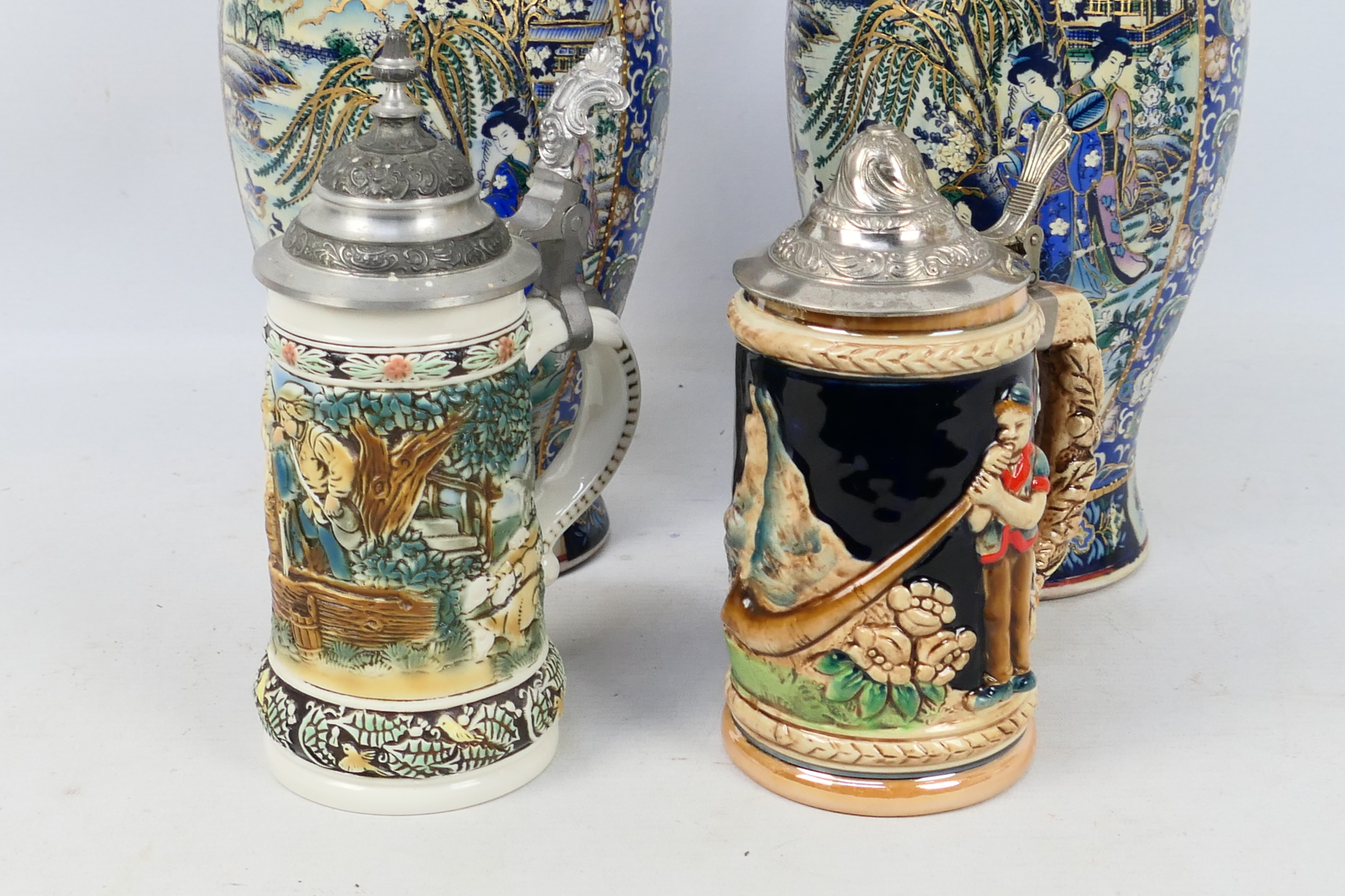 Lot to include a pair of Chinese vases, 30 cm (h), covered steins and Delft wares. - Image 4 of 16