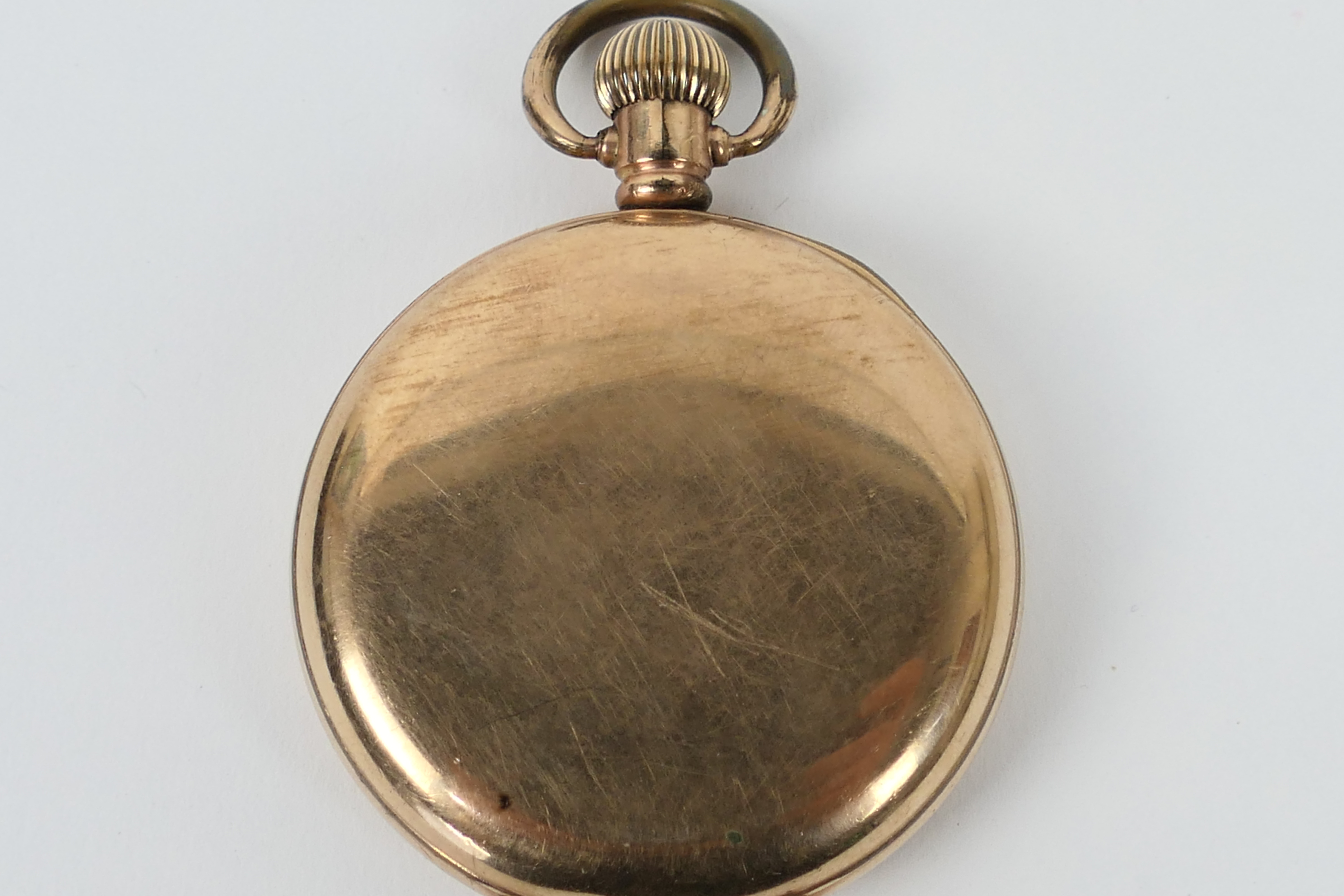 A Prima gold plated, open face pocket watch, the signed white dial with Arabic numerals, - Image 3 of 5