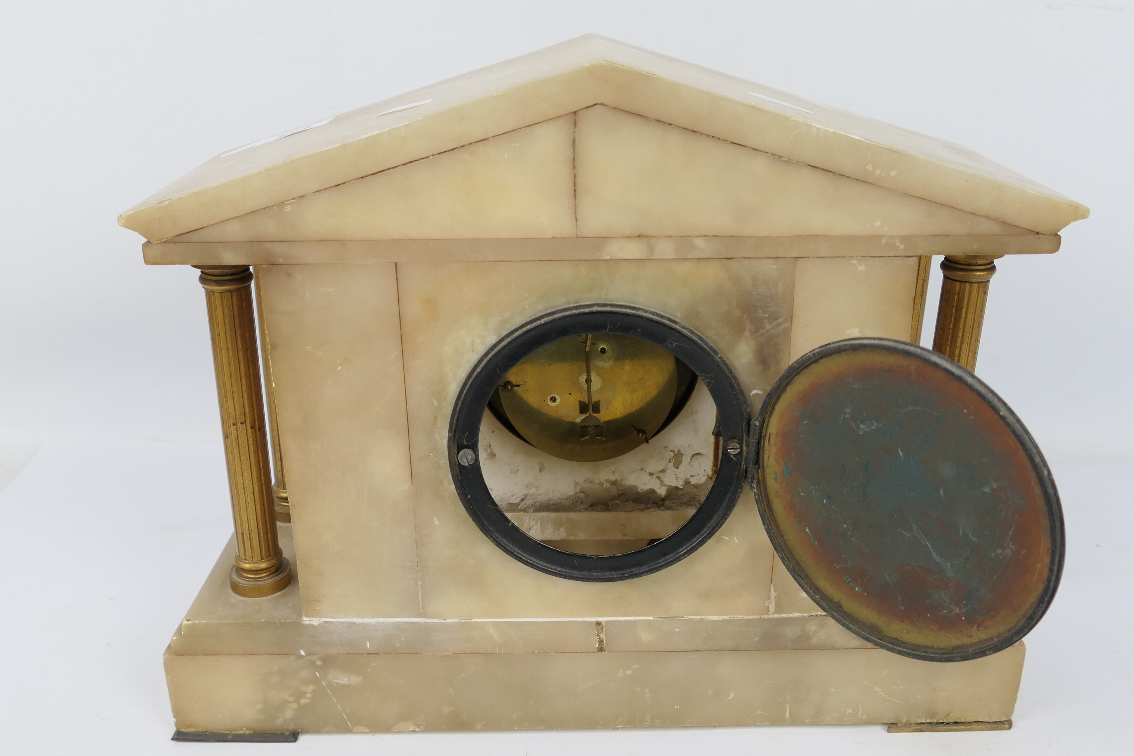 A mantel clock of architectural form, Arabic numerals to a white chapter ring, - Image 6 of 6
