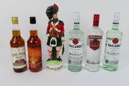 Spirits to include two 1 litre bottles of Bacardi white rum, a 1 litre bottle of Smirnoff vodka,