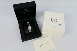 A lady's wrist watch by Christopher Ward, contained in presentation box and outer card box.