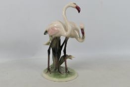Keramos - An Austrian figural group depicting flamingoes, approximately 30 cm (h).