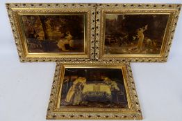 Three ornately framed crystoleums to include works after Marcus Stone, Hermann Vogler and similar,