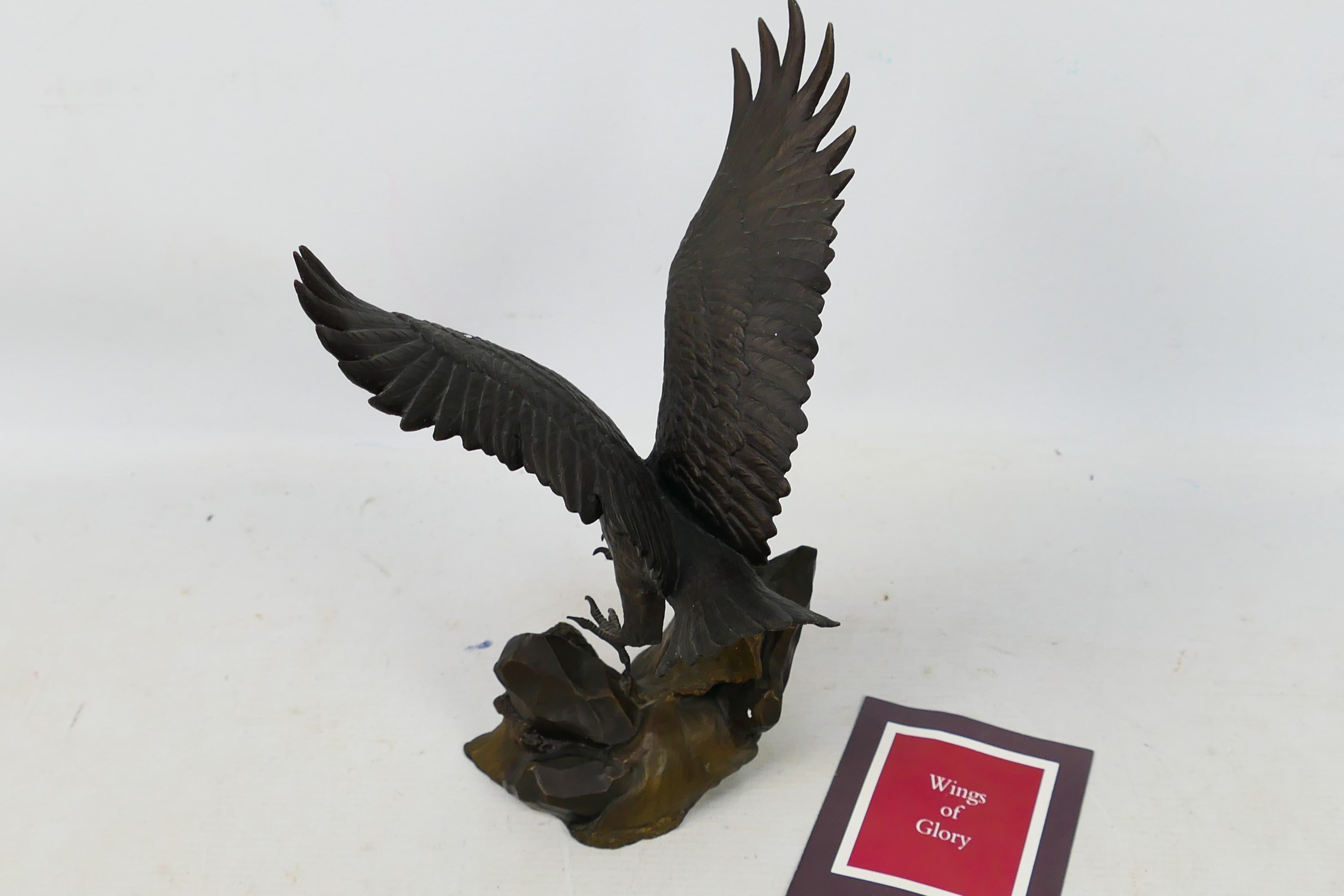 Franklin Mint - Wings of Glory - A bronze bald eagle statue by Ronald Van Ruyckevelt - Bronze - Image 4 of 5