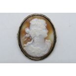 A yellow metal (presumed 9ct) mounted cameo brooch, 4 cm x 3.5 cm, approximately 8.5 grams all in.